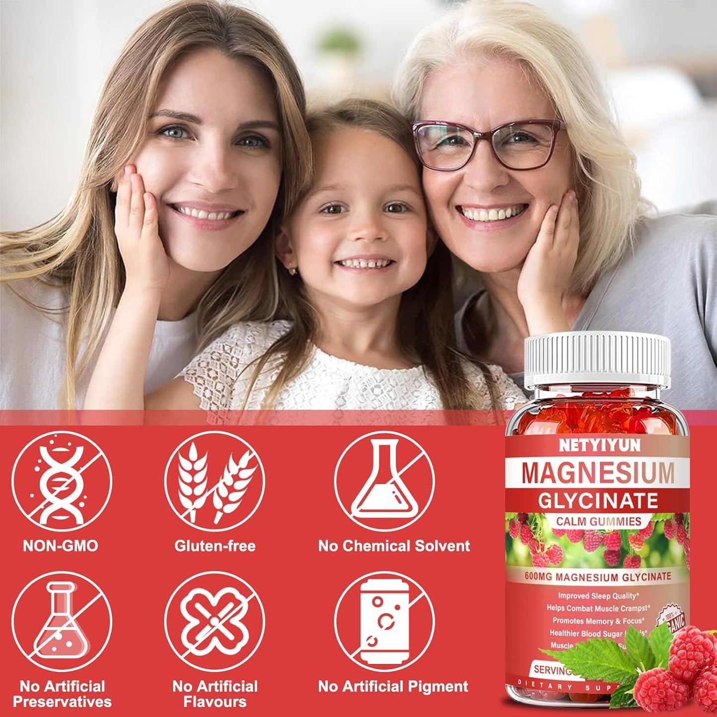Magnesium Glycinate Gummies 600mg with L-Threonate for Adults - Sleep Support and Stress Relief - 1 Pack