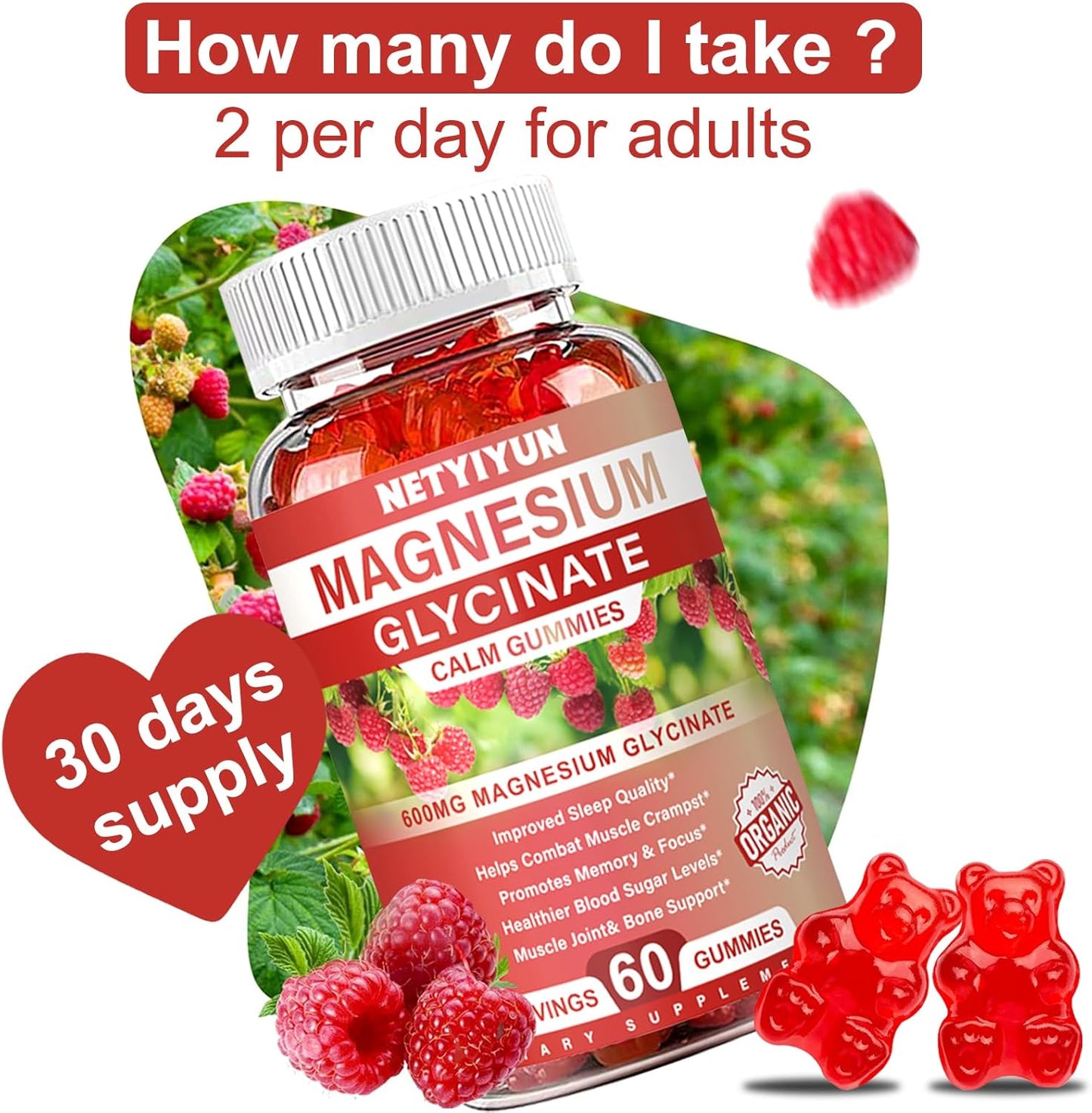 Magnesium Glycinate Gummies 600mg with L-Threonate for Adults - Sleep Support and Stress Relief - 1 Pack