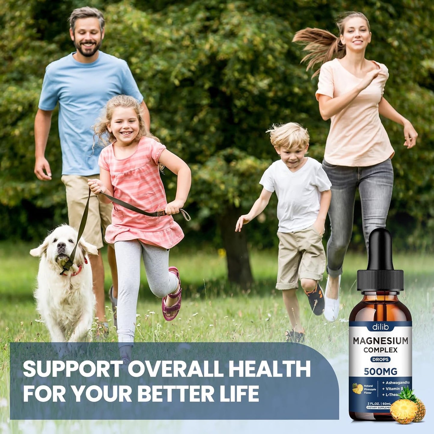 Magnesium Glycinate Liquid Drops 500mg with Triple Complex - Sleep Aid & Stress Relief Supplement - Pineapple Flavor - 4 Fl Oz