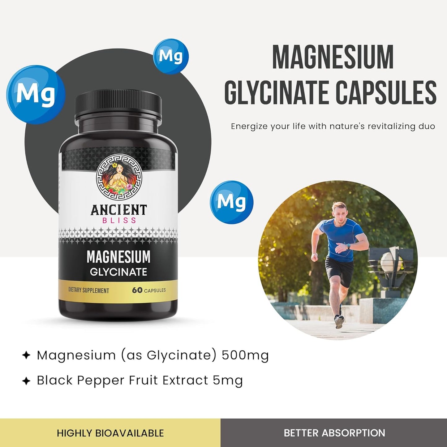 Magnesium Glycinate Supplement for Muscle, Nerve, Digestive & Immune Support - 60 Capsules