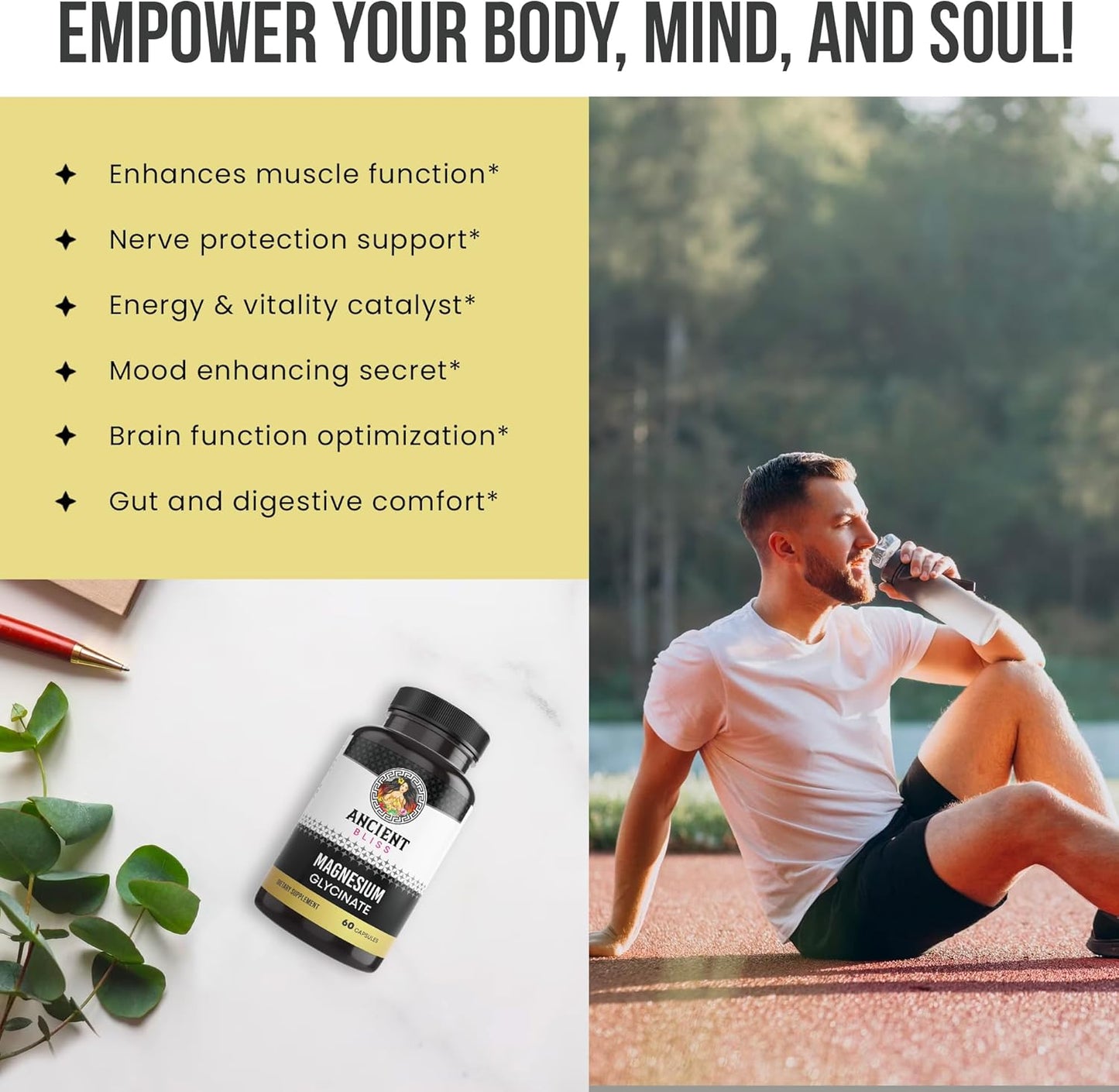 Magnesium Glycinate Supplement for Muscle, Nerve, Digestive & Immune Support - 60 Capsules