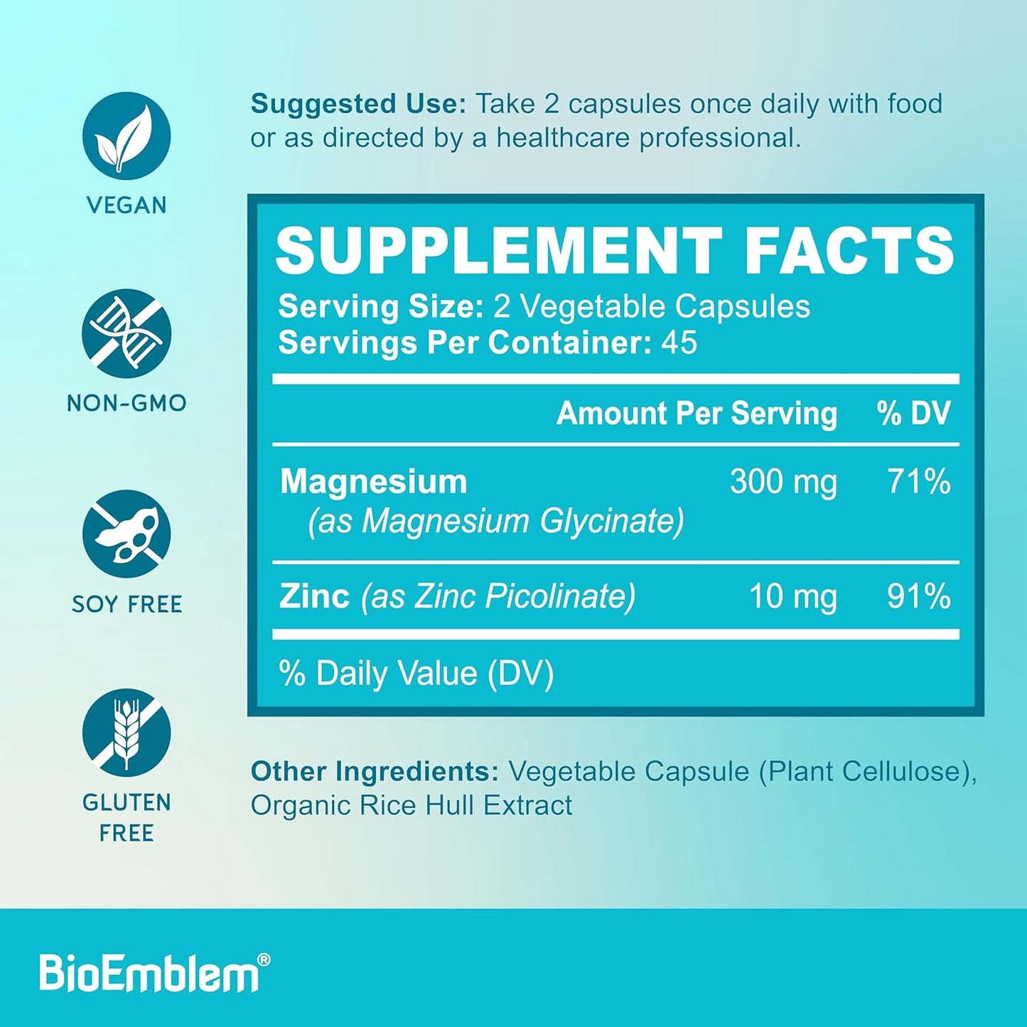 Magnesium Glycinate Supplement with Zinc and Vitamin B-Complex by BioEmblem