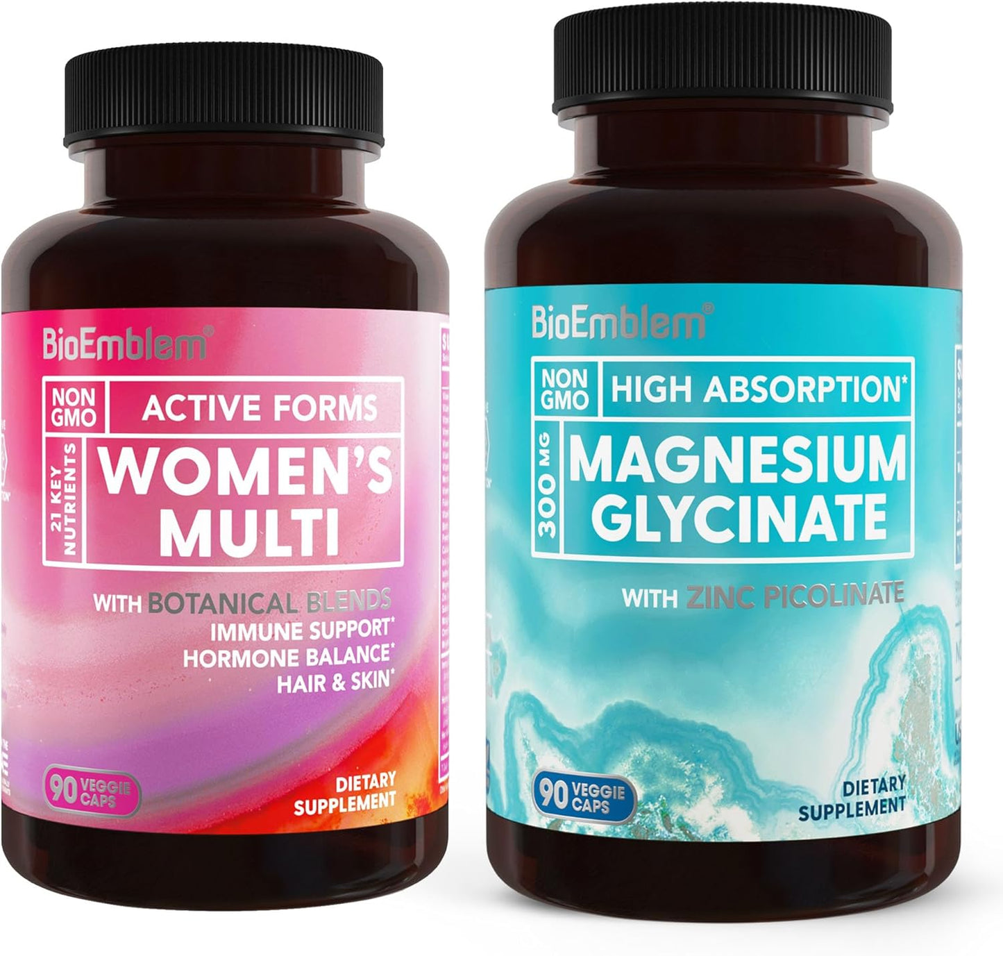 Magnesium Glycinate with Zinc + Women's Multivitamin by BioEmblem - Essential Nutrient Support for Women's Health