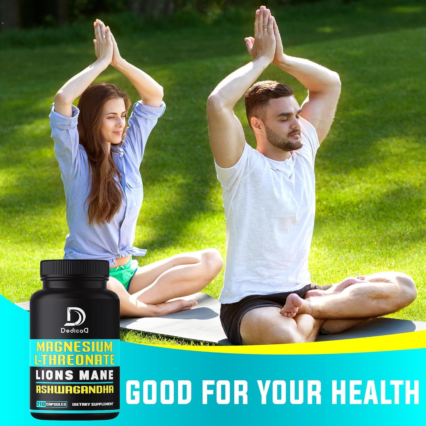 Magnesium L-Threonate Capsules with Lions Mane Mushroom & Ashwagandha Root - 210 Capsules - 1000mg Per Serving - DEDICAD Formula