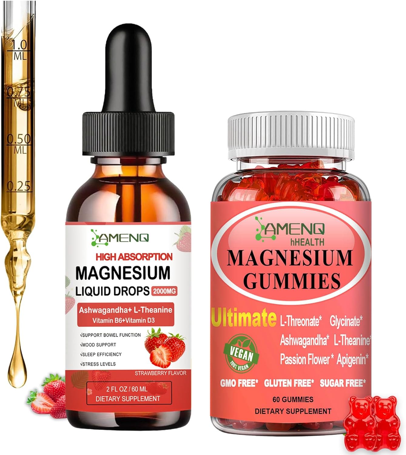 Magnesium L-Threonate Gummies with Cortisol Supplement Liquid Drops for Stress Relief and Sleep Support