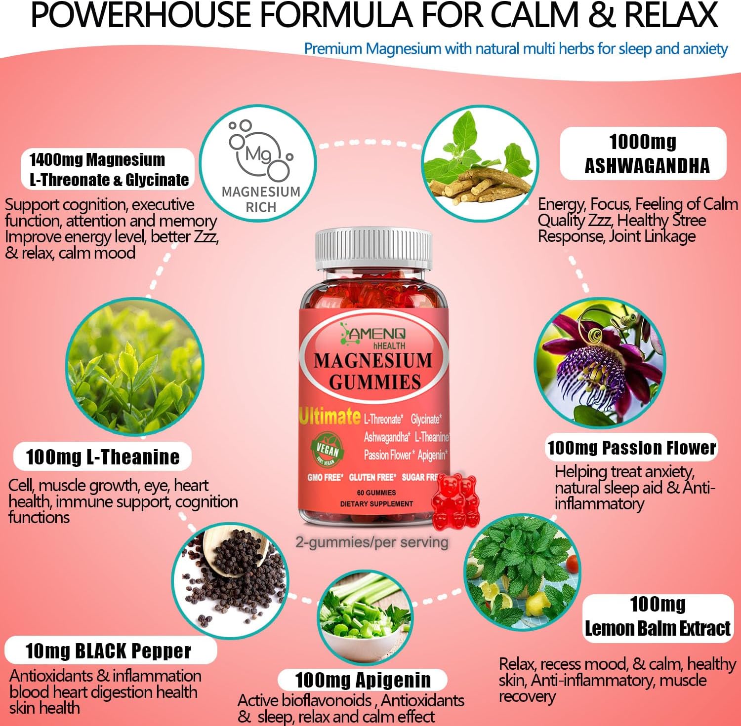 Magnesium L-Threonate Gummies with Cortisol Supplement Liquid Drops for Stress Relief and Sleep Support