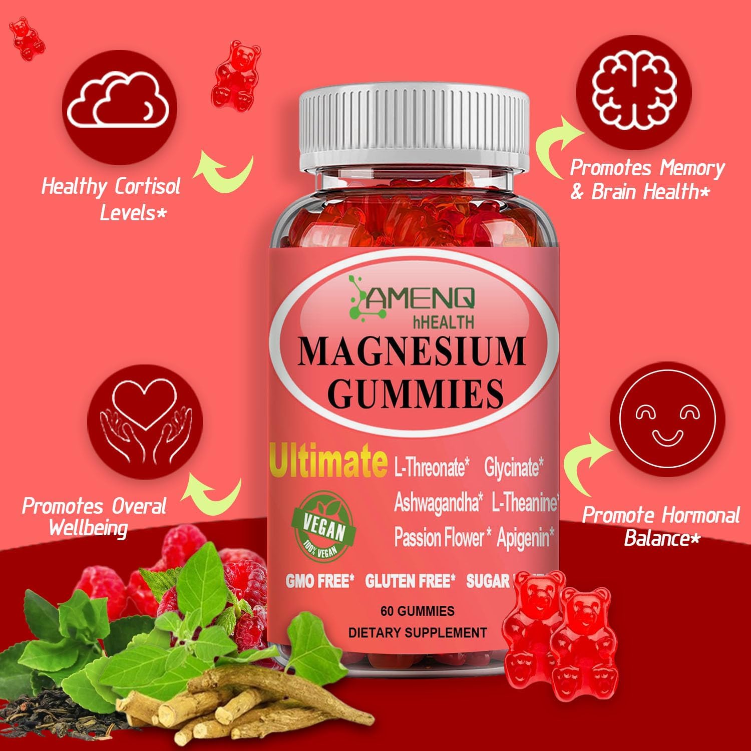 Magnesium L-Threonate Gummies with Cortisol Supplement Liquid Drops for Stress Relief and Sleep Support
