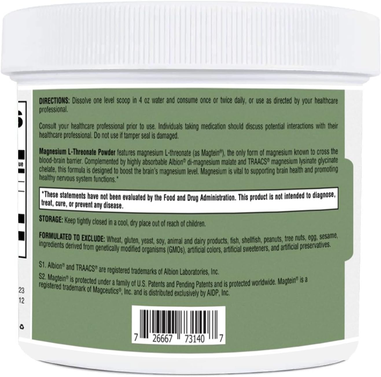 Magnesium L-Threonate Powder with Magtein - Cognitive Health Supplement - Mixed Berry Flavor - 60 Servings