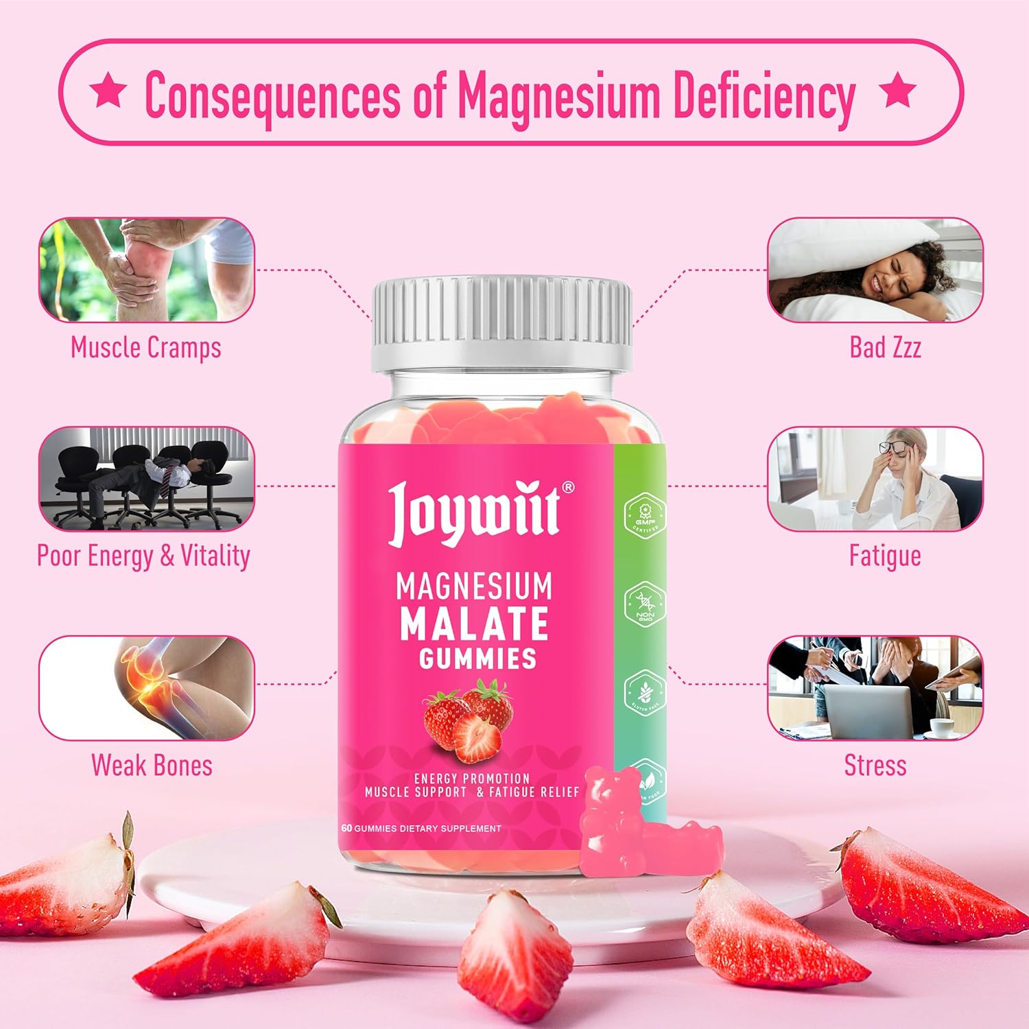 Magnesium Malate and Vitamin B1 Gummies by Joywiit - Delicious and Nutritious Supplement for Daily Energy Boost!
