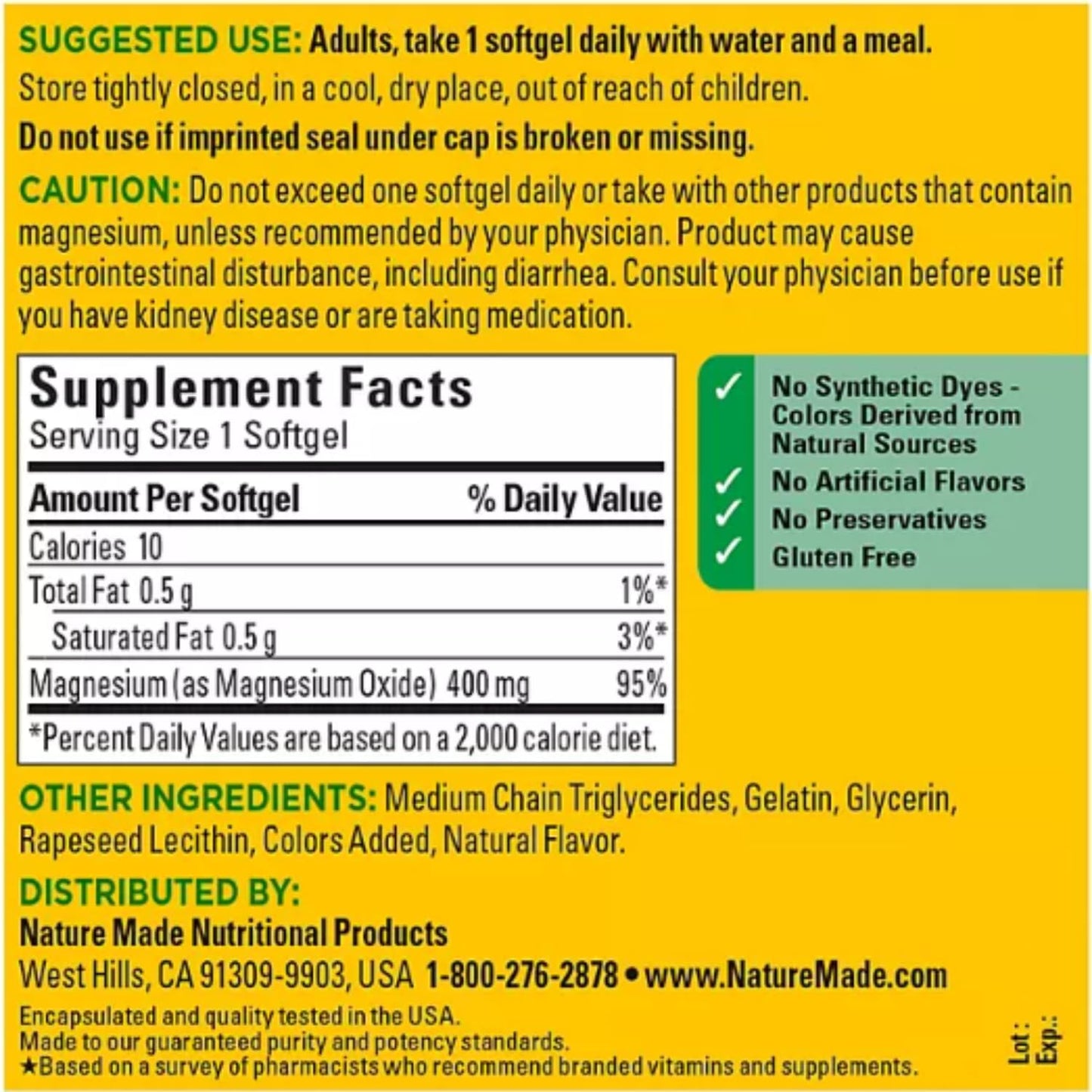 Magnesium Oxide 400mg Supplement Softgels - Extra Strength 180 Day Supply with Aticelli Pill Case