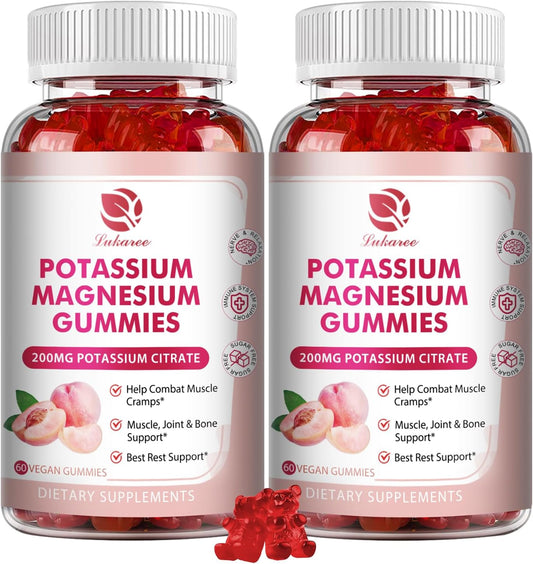 Magnesium Potassium Gummies with Omega 3, B6, D3, K2, and Calcium for Sleep, Muscle & Leg Cramps - 120 Gummies
