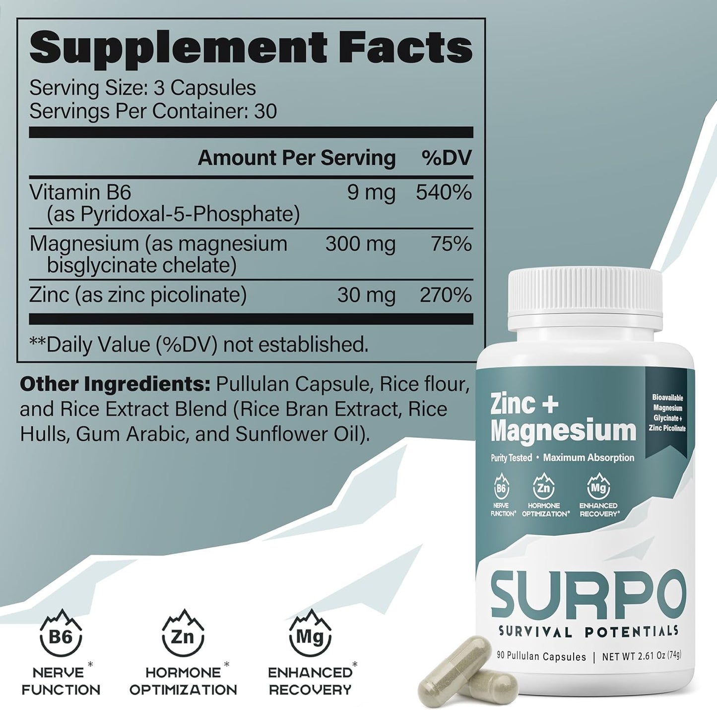 Magnesium Zinc Supplement for Bodybuilding, Workout Recovery, Sleep Support - Chelated Magnesium Glycinate Formula for Men & Women