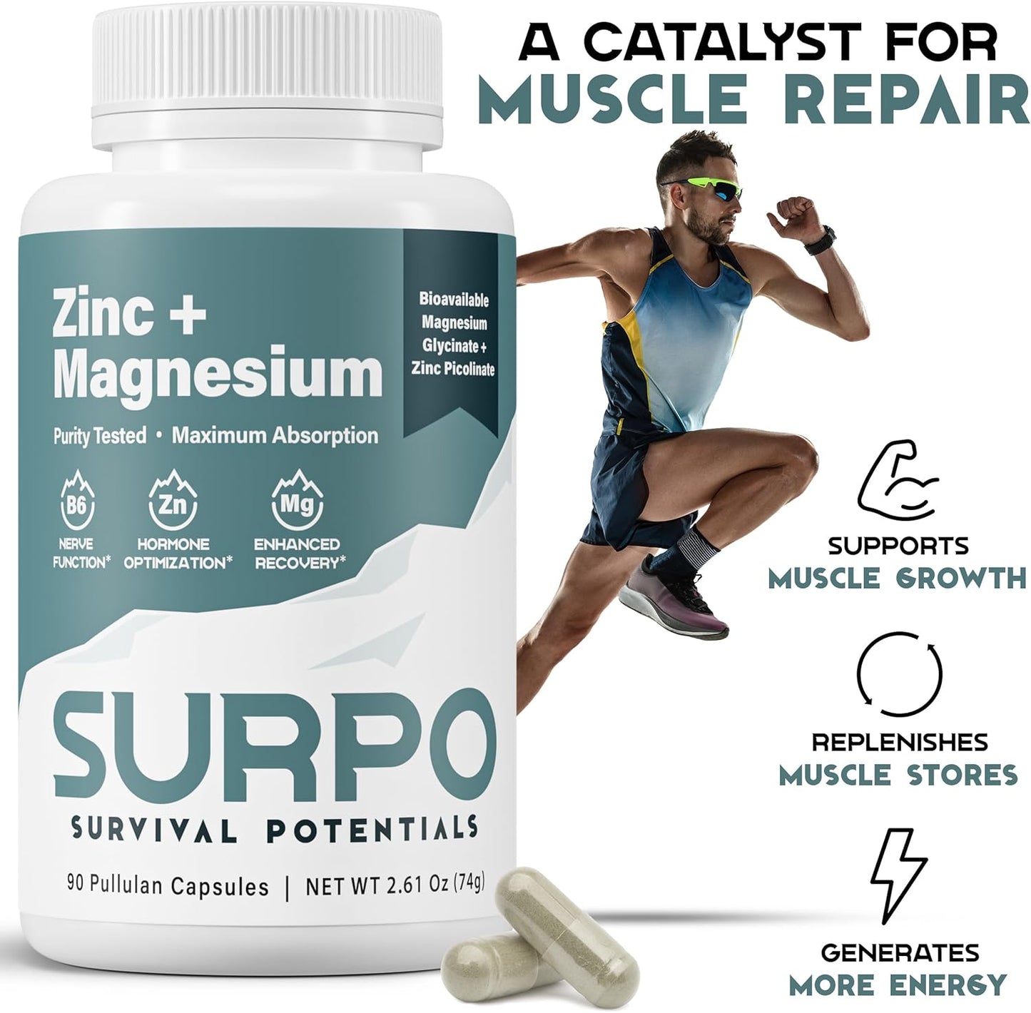 Magnesium Zinc Supplement for Bodybuilding, Workout Recovery, Sleep Support - Chelated Magnesium Glycinate Formula for Men & Women