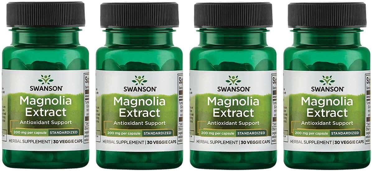 Magnolia Bark Herbal Supplement for Nervous System & Digestive Health Support - Respiratory & Stress Support - 30 Veggie Capsules, 200mg - Pack of 4