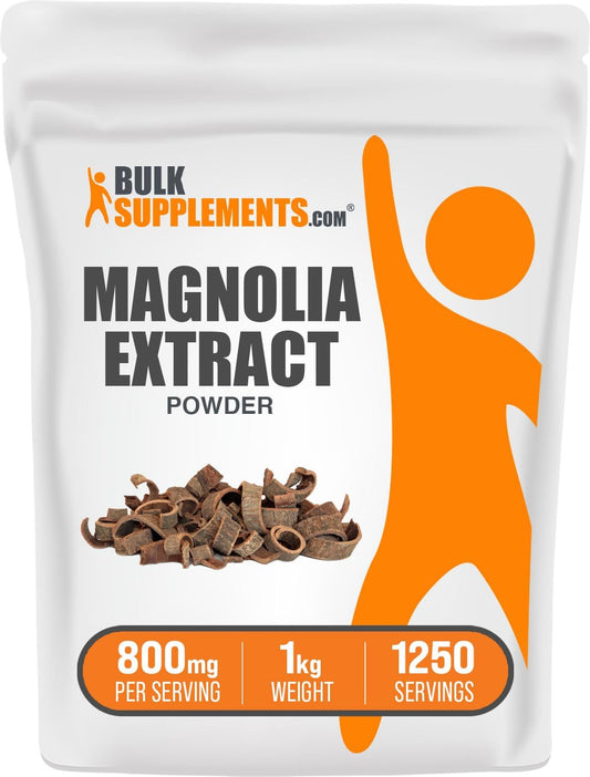 Magnolia Officinalis Bark Extract Powder - 800mg per Serving, 1kg (2.2 lbs) - Gluten Free Magnolia Supplement - Bulk Size Pack of 1