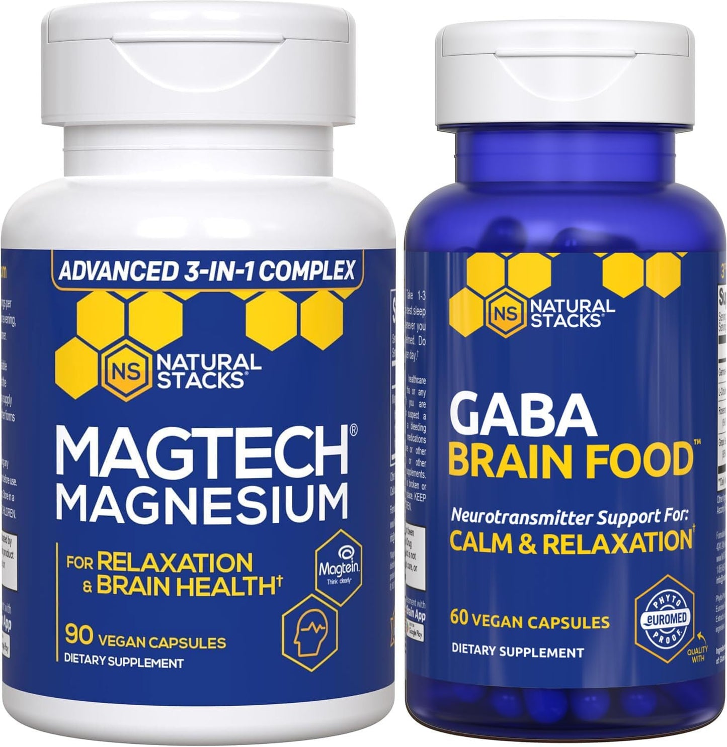 Magtech Magnesium + GABA Brain Food Bundle - Promotes Relaxation and Brain Health - Calm Support Supplement - 150 Capsules