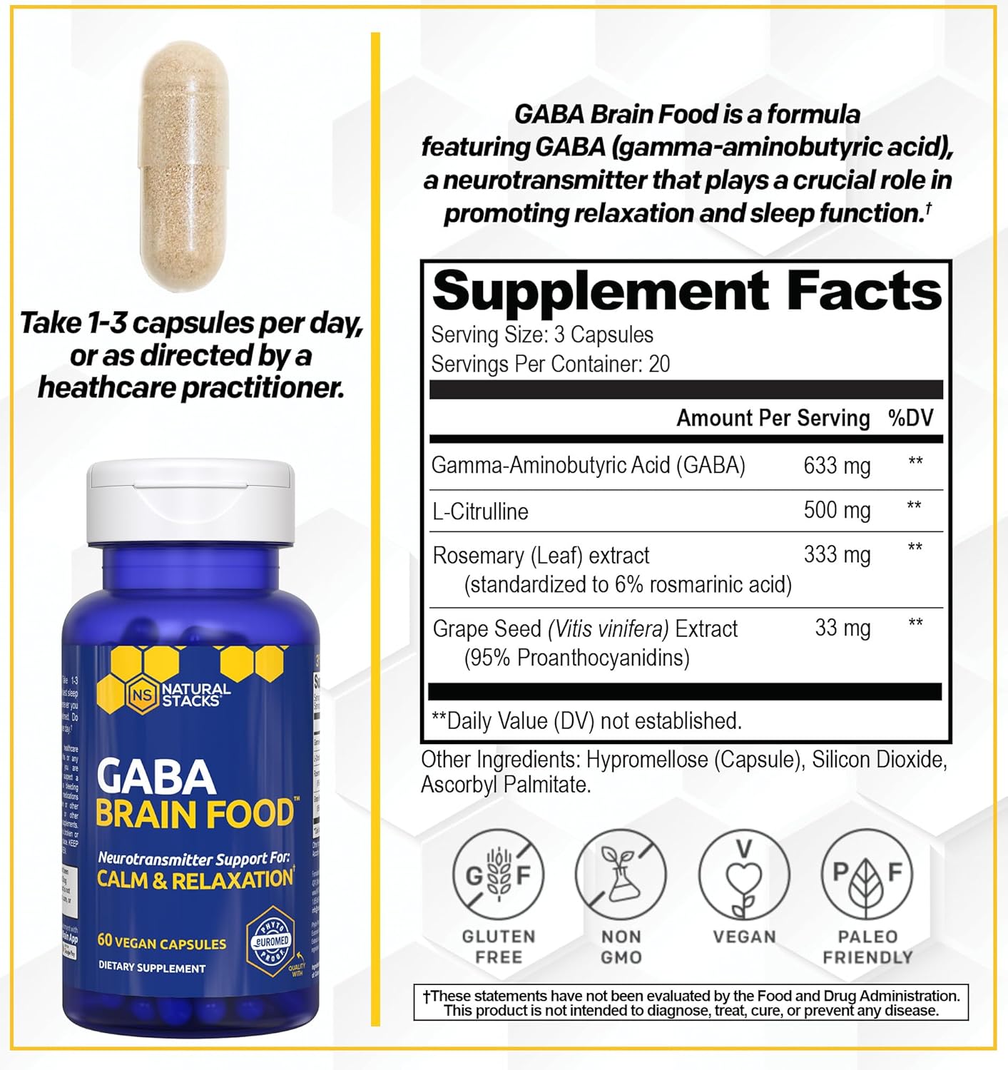 Magtech Magnesium + GABA Brain Food Bundle - Promotes Relaxation and Brain Health - Calm Support Supplement - 150 Capsules