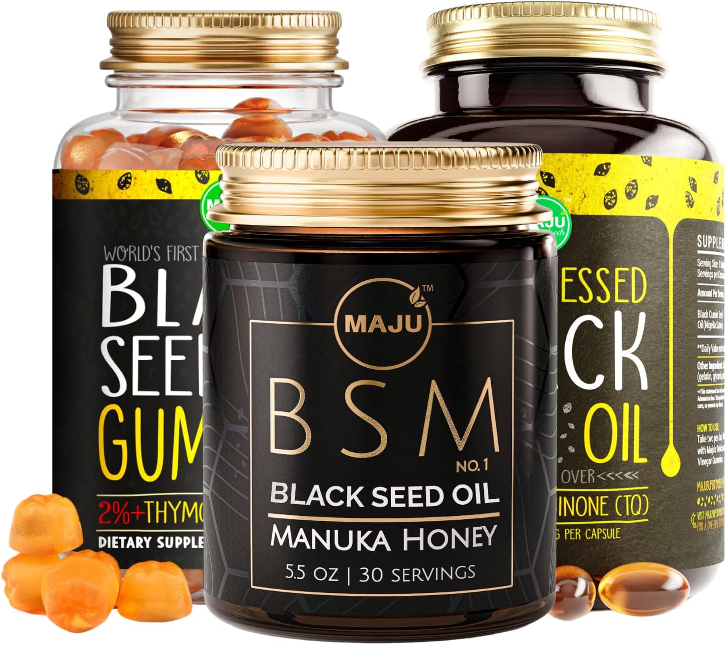 Maju Superfoods Black Seed Oil, Capsules, & Gummies 3-in-1 Bundle Pack
