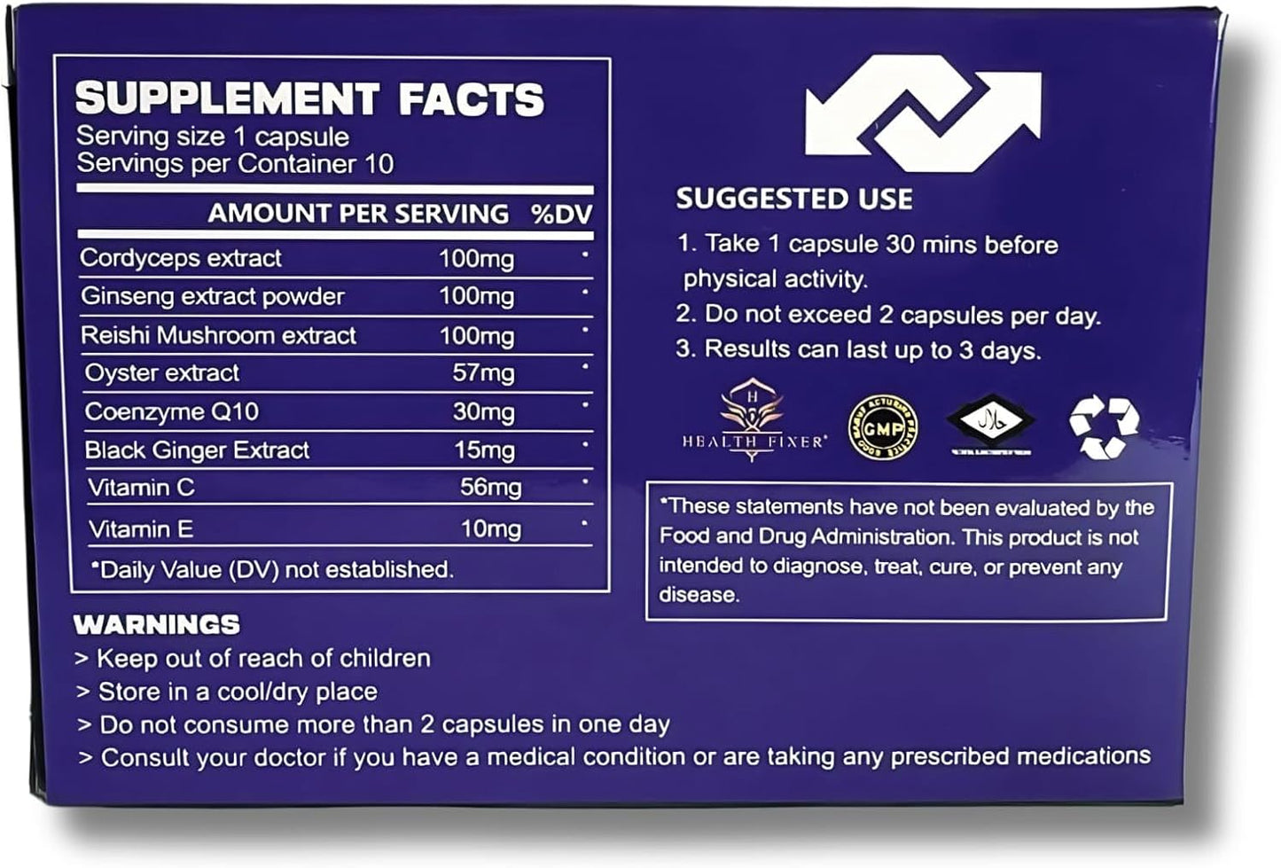 Malextra Recharge: Sports Nutrition Supplement for Energy, Vitality, Strength, and Power - 10 Capsules