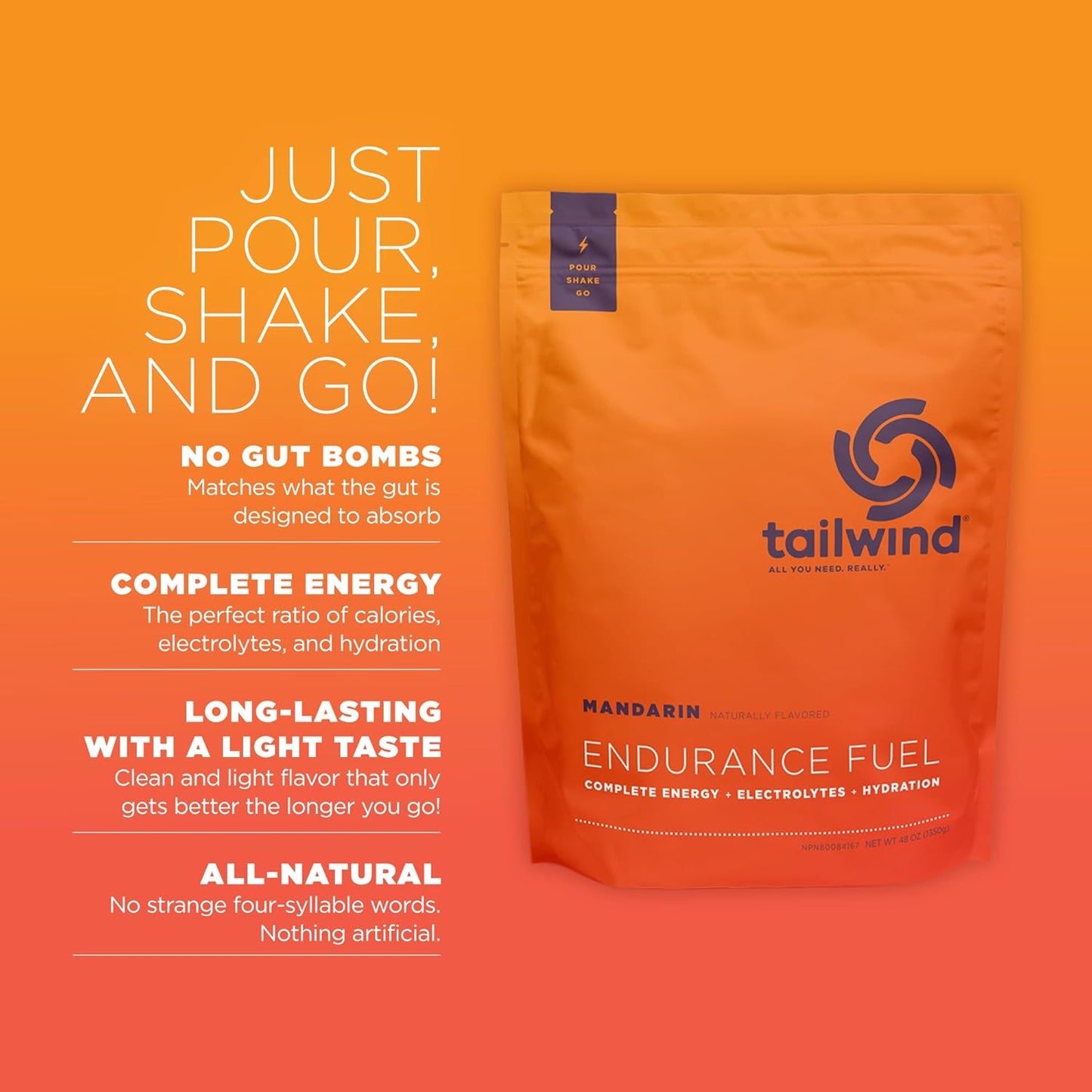 Mandarin Orange Tailwind Nutrition Endurance Fuel Powder - Gluten-Free & Vegan Sports Drink Mix for Electrolyte Hydration (30 Servings)