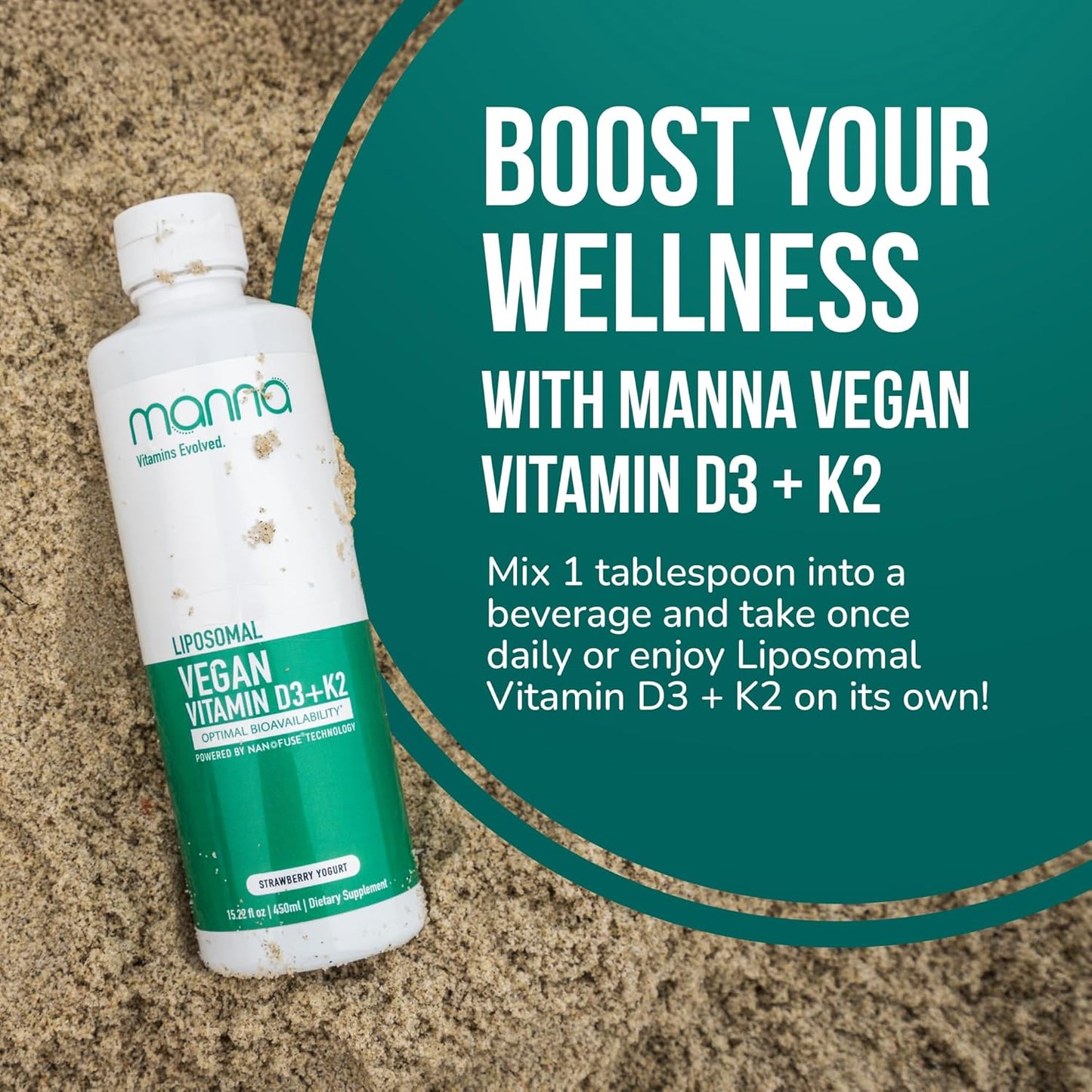 Manna Vitamins Liposomal Vegan K2 D3 Supplement for Immune & Heart Health - Liquid D3 with K2 for Vegan Diets