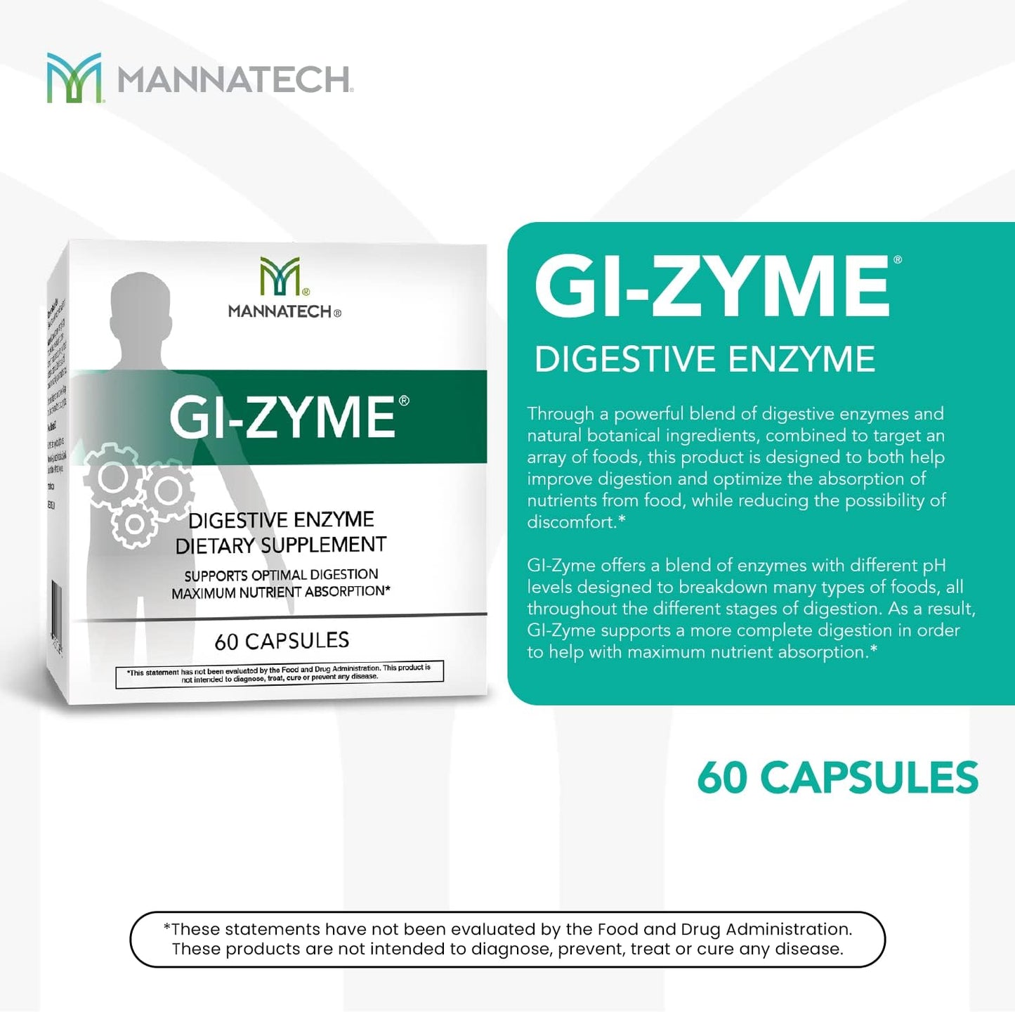 Mannatech GI-Zyme Capsules - 60 Count - Digestive Enzyme Supplement for Gut Health