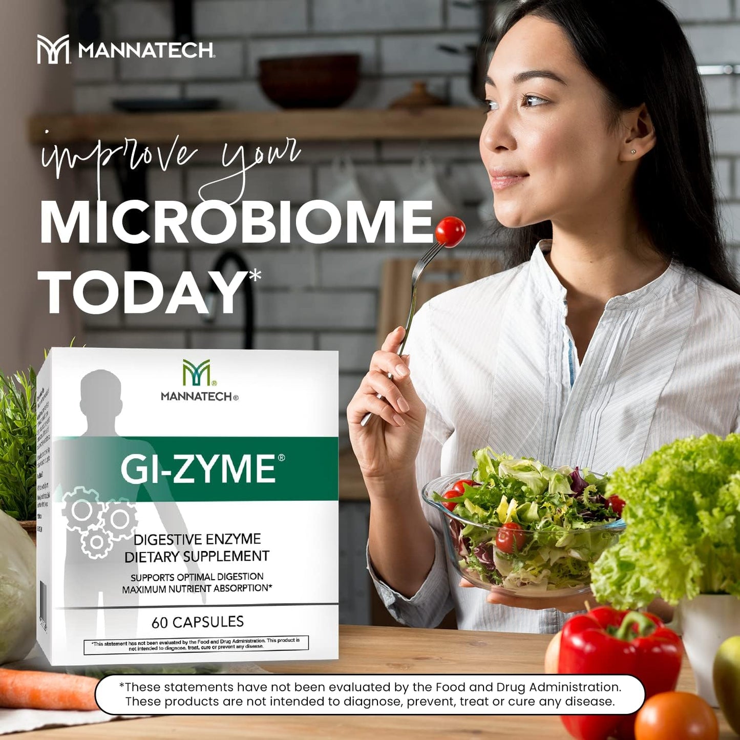 Mannatech GI-Zyme Capsules - 60 Count - Digestive Enzyme Supplement for Gut Health