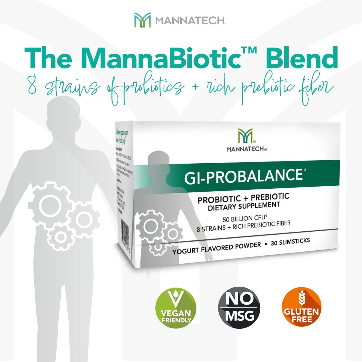 Mannatech Prebiotics and Probiotics Slimsticks - Yogurt Flavor, 30 Count, Gut Health Powder with 8 Strains, Rich Prebiotic Fiber & 50 Billion CFU
