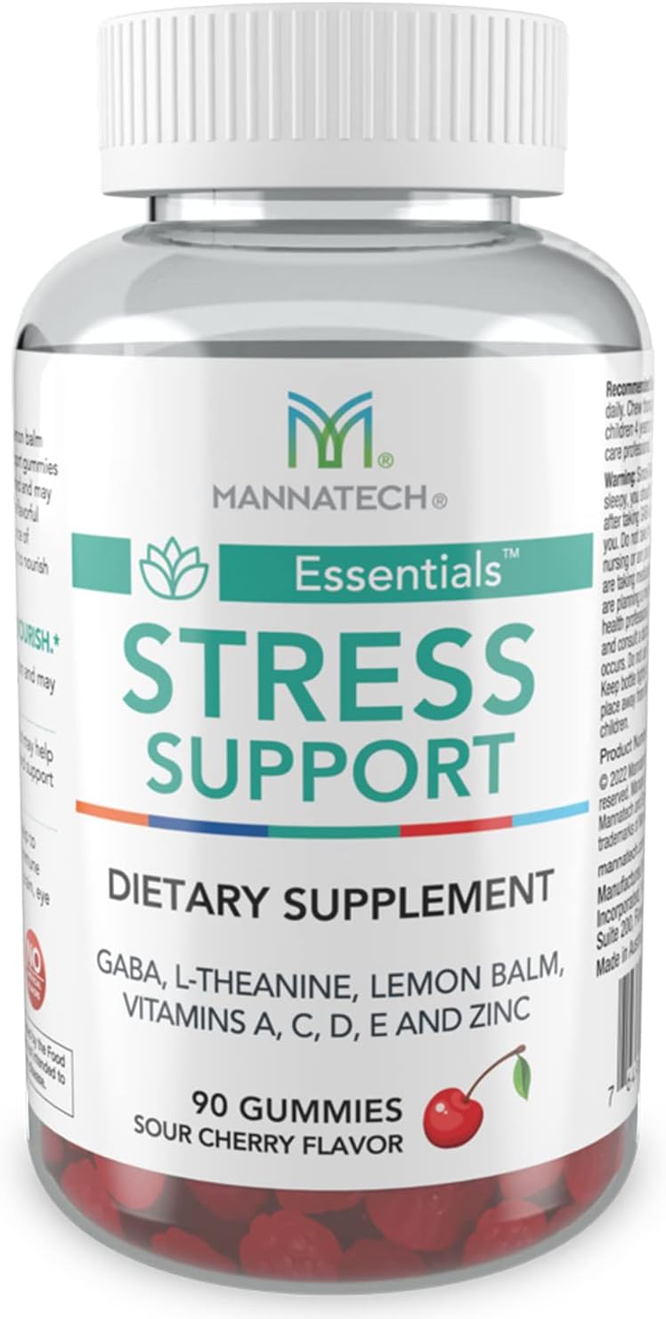 Mannatech Stress Support Gummies - Sour Cherry Flavor, 90 Count - Support for Stress Relief and Relaxation