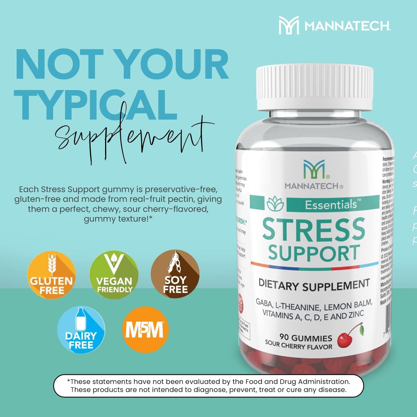 Mannatech Stress Support Gummies - Sour Cherry Flavor, 90 Count - Support for Stress Relief and Relaxation
