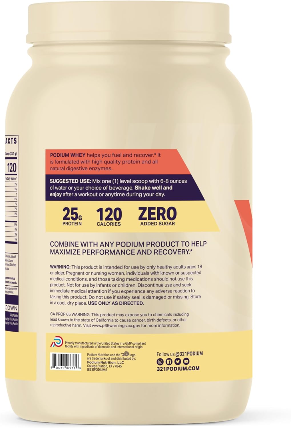Maple Butter Pancake Whey Protein Powder by Podium Nutrition - 27 Servings, 25g Protein Per Serving, Gluten & Soy Free