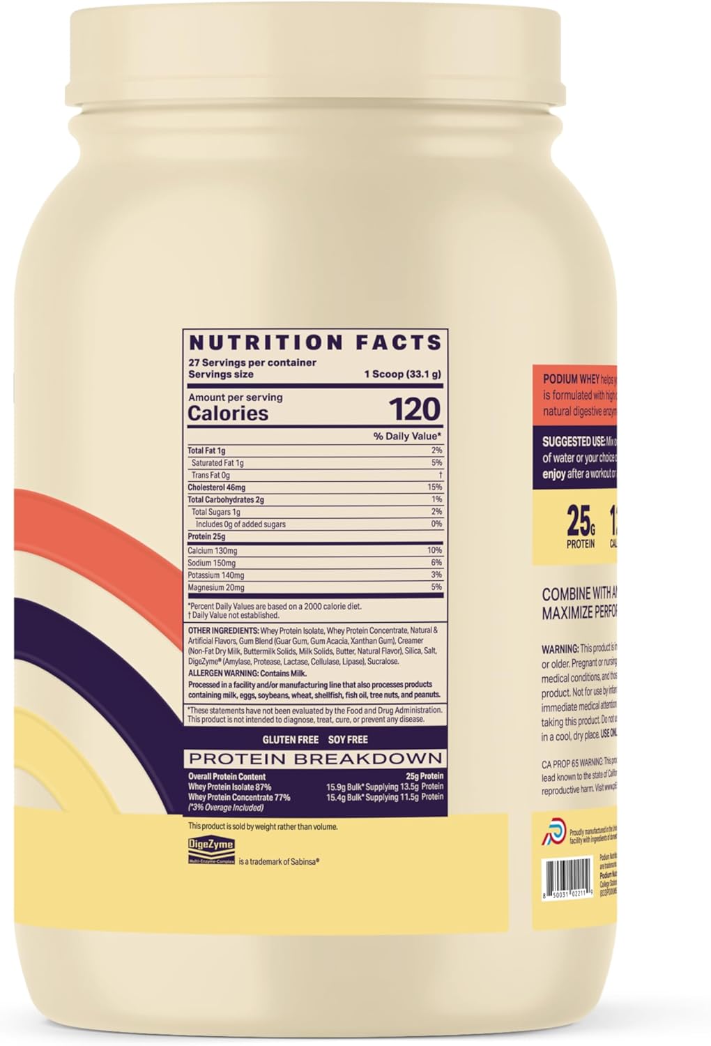 Maple Butter Pancake Whey Protein Powder by Podium Nutrition - 27 Servings, 25g Protein Per Serving, Gluten & Soy Free