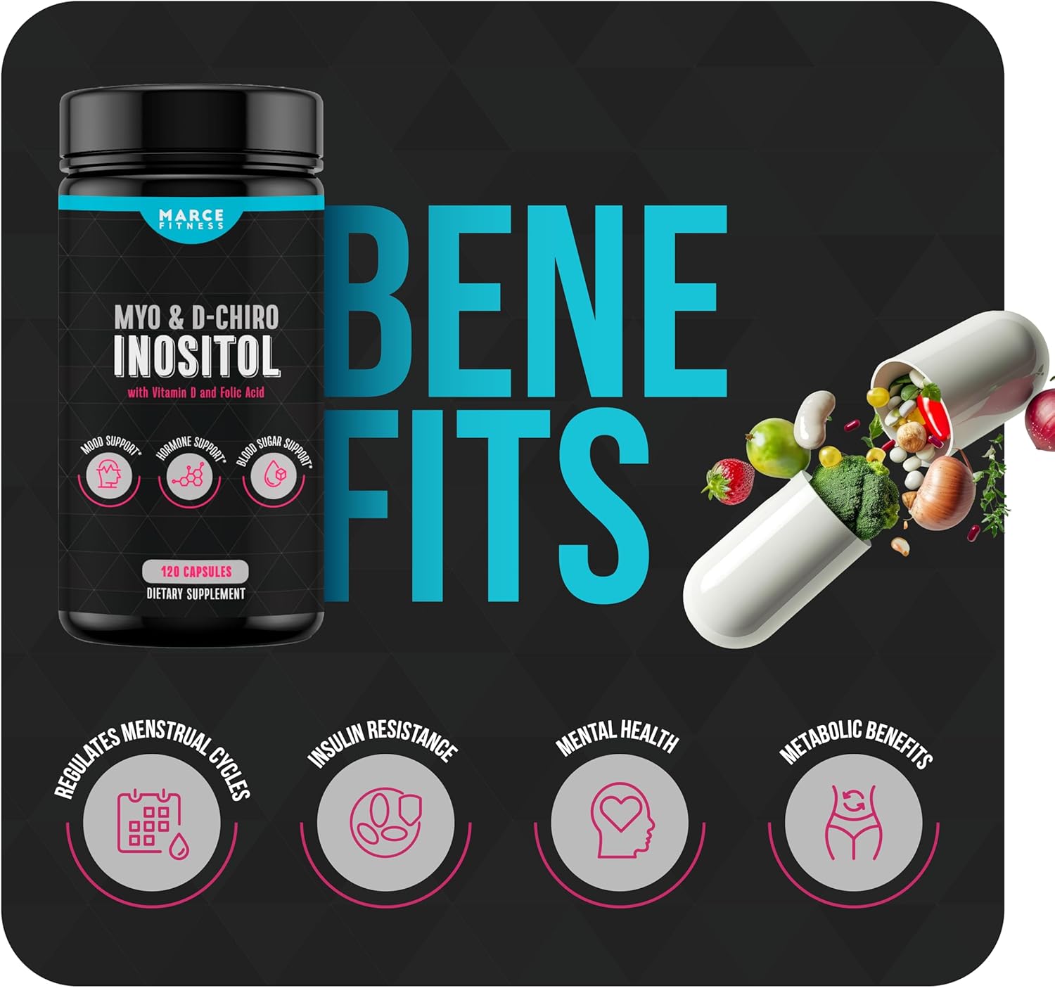 MARCE FITNESS Myo & D-Chiro Inositol Capsules for Enhanced Health and Wellness