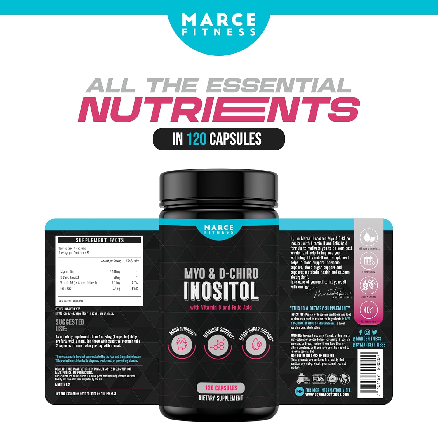 MARCE FITNESS Myo & D-Chiro Inositol Capsules for Enhanced Health and Wellness