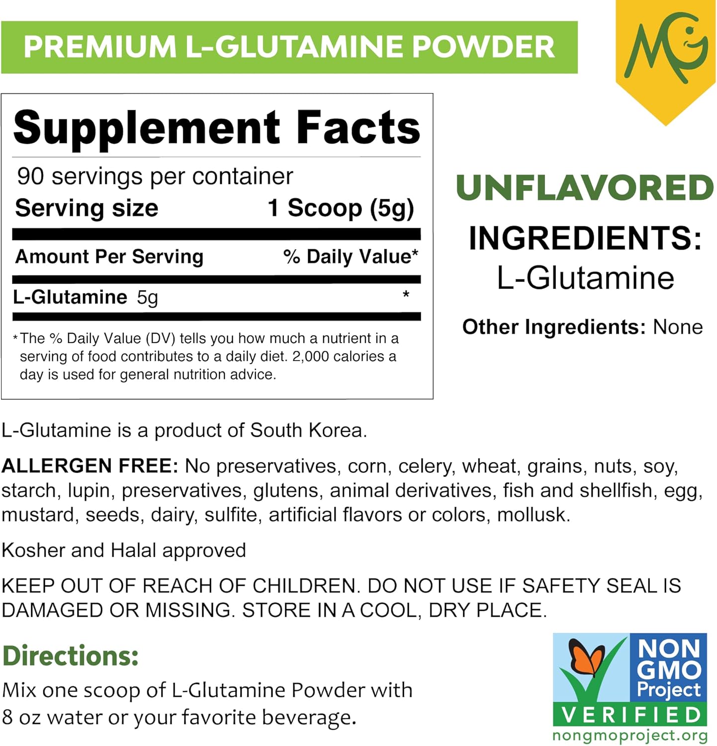 MariGold Non-GMO L-Glutamine Powder - Supports Gut Health, Immune System, and Muscles (5g per Serving)