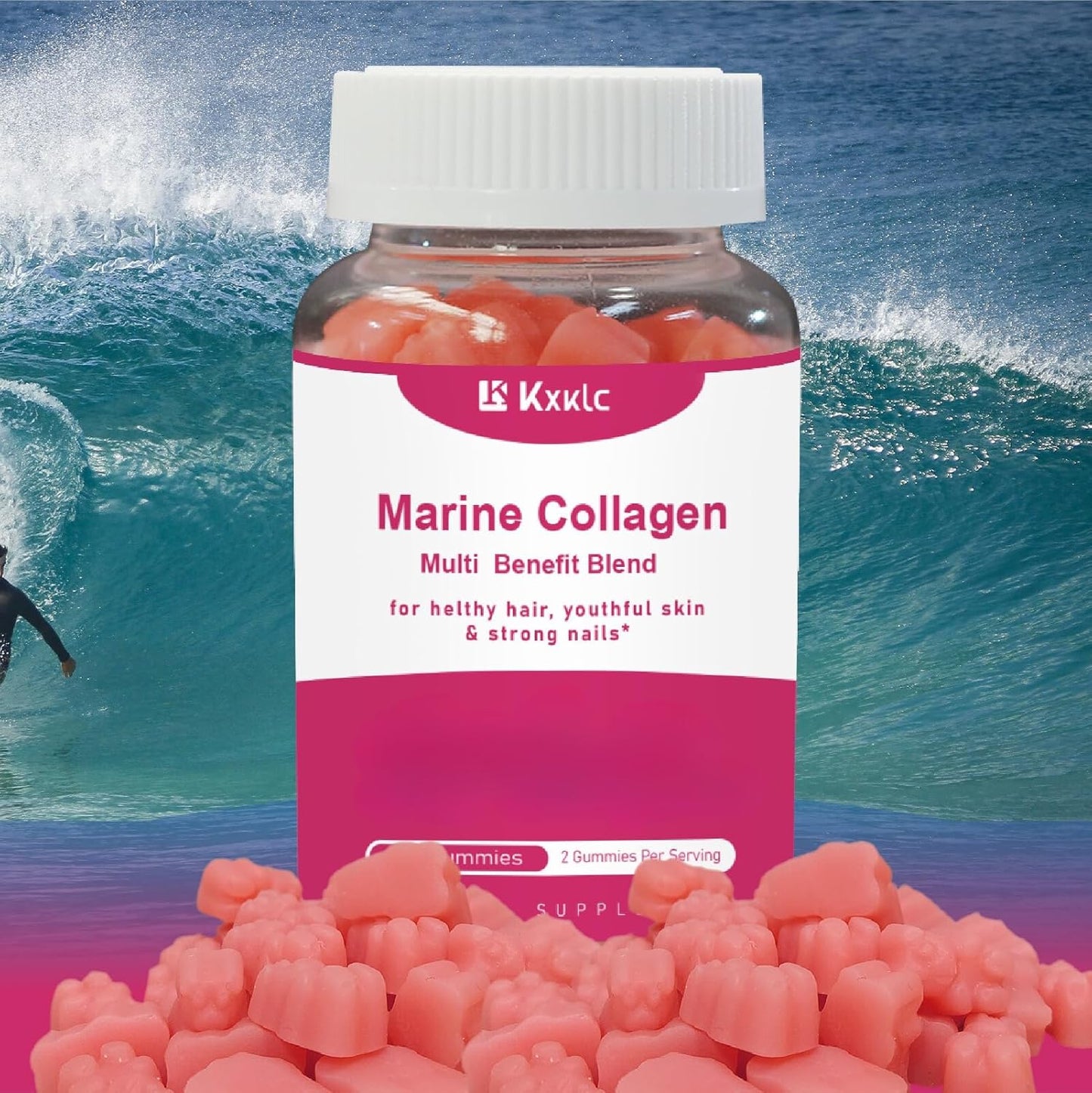 Marine Collagen Gummies with Vitamin C, Zinc, and Biotin for Healthy Skin Support - Hydrolyzed Collagen Supplement (1 Pack)