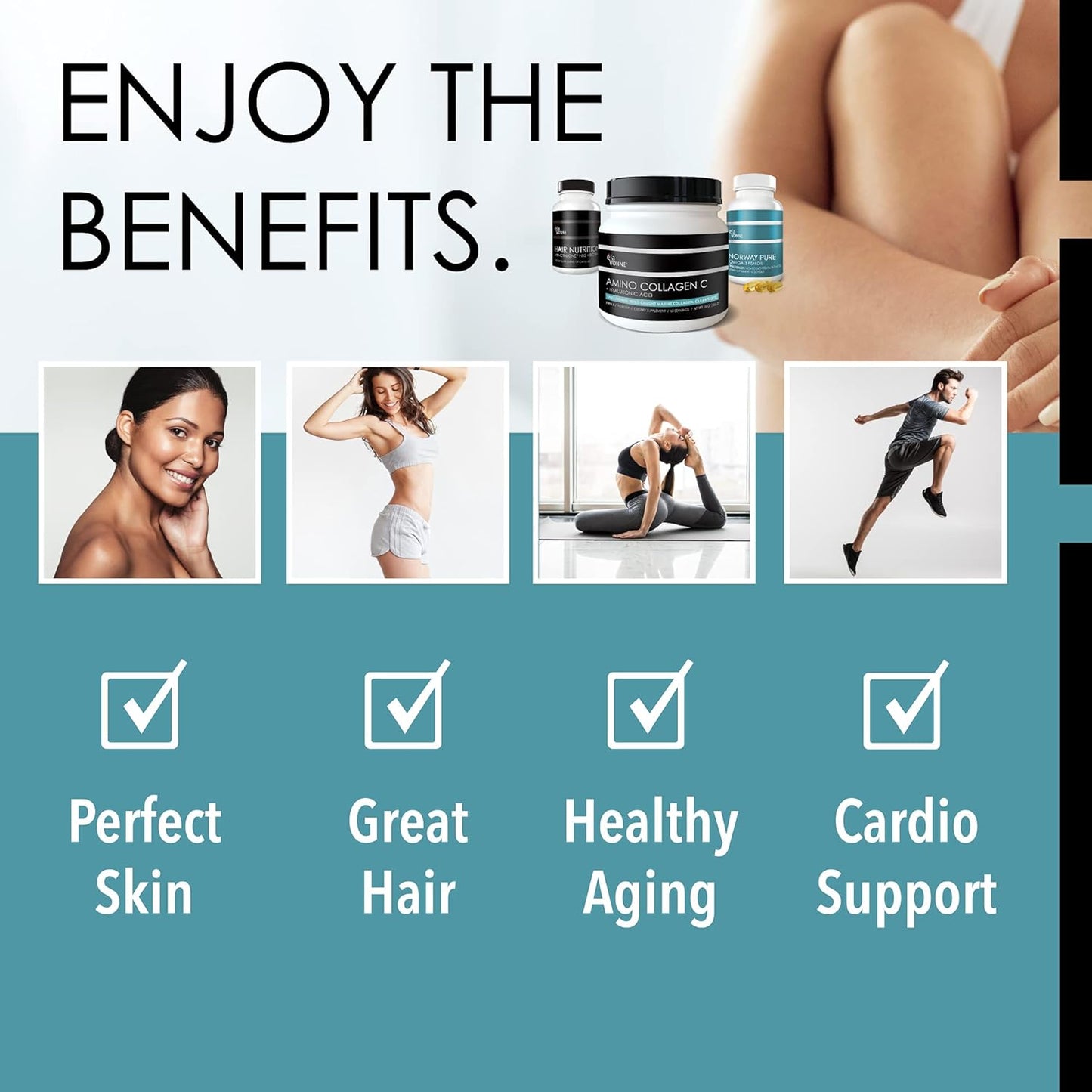 Marine Collagen, Hair Vitamins, and Omega-3 Fish Oil Bundle - Beauty Nutrition for Skin, Nails, Joints, and Aging