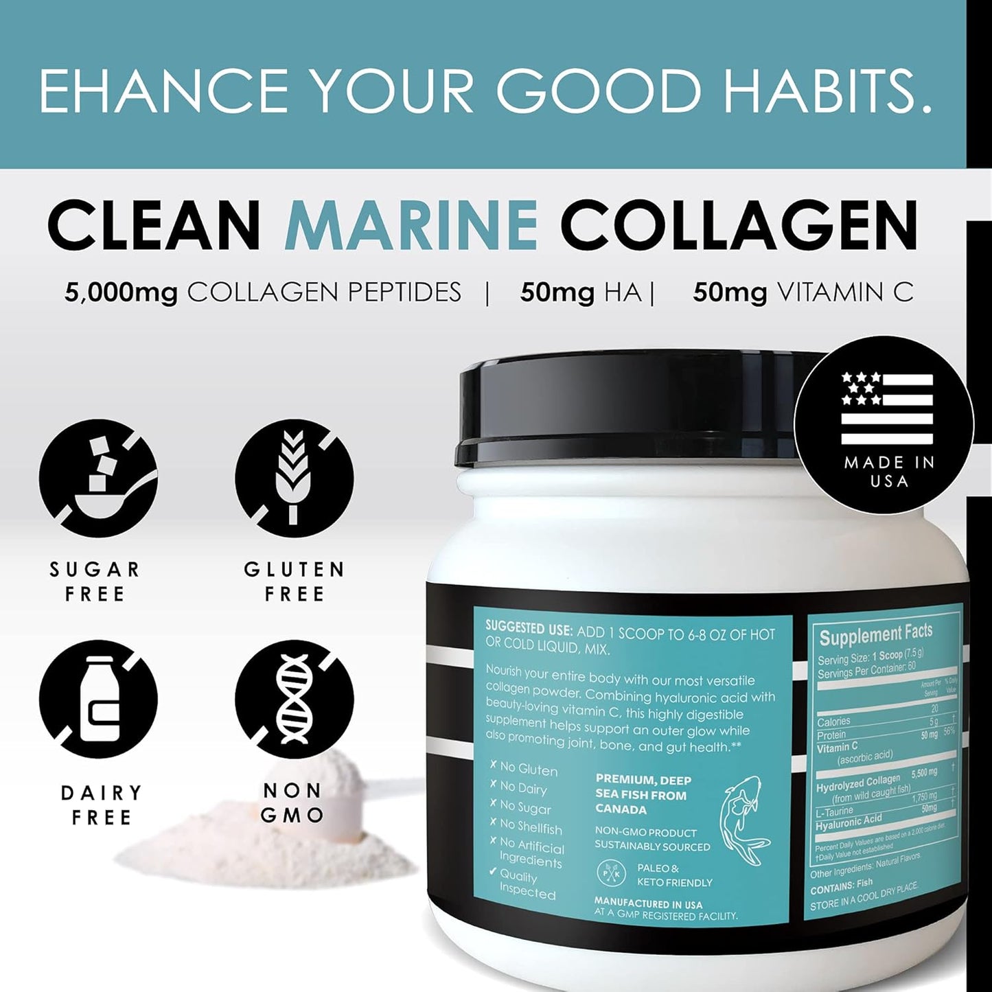 Marine Collagen, Hair Vitamins, and Omega-3 Fish Oil Bundle - Beauty Nutrition for Skin, Nails, Joints, and Aging