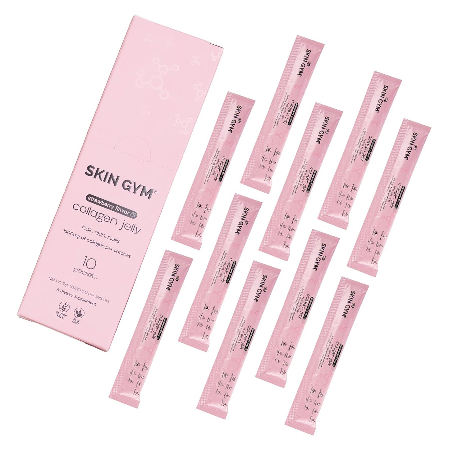 Marine Collagen Jelly with Vitamin C & Hyaluronic Acid for Hair, Skin & Nails - Strawberry Flavor - 10 Pack
