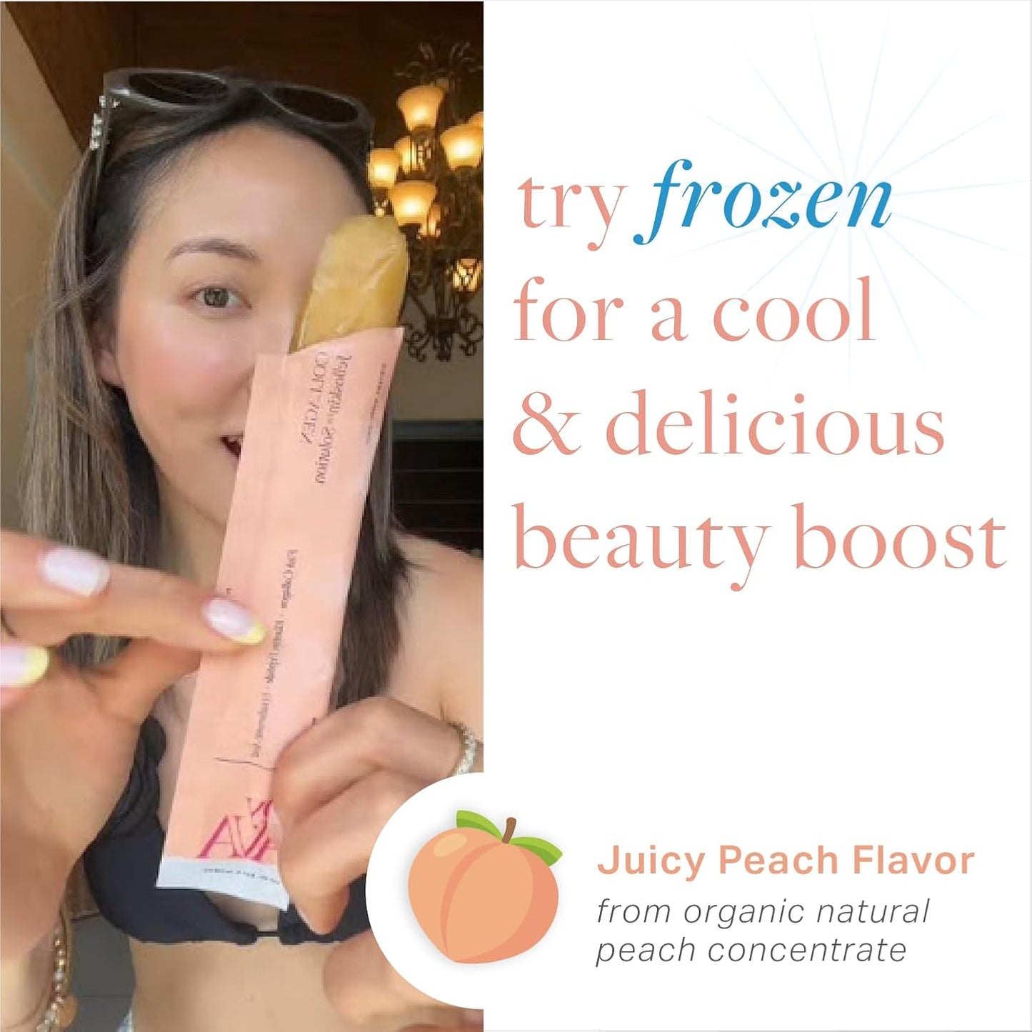 Marine Collagen Peptides + Hyaluronic Acid + Elastin Triple Supplement | Liquid Collagen Jello for Hair Skin Nails | Hydrolyzed Fish Collagen Peach Flavor - 15 Packets for Women