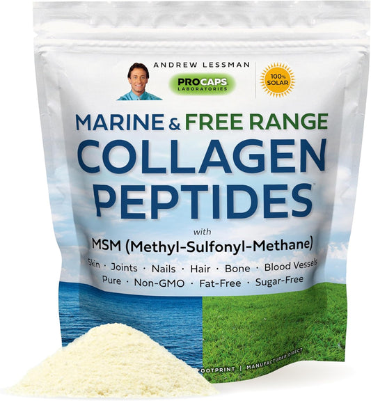 Marine Collagen Peptides Powder with MSM - 240 Servings for Skin and Joint Health, Super Soluble, No Fishy Flavor, Non-GMO