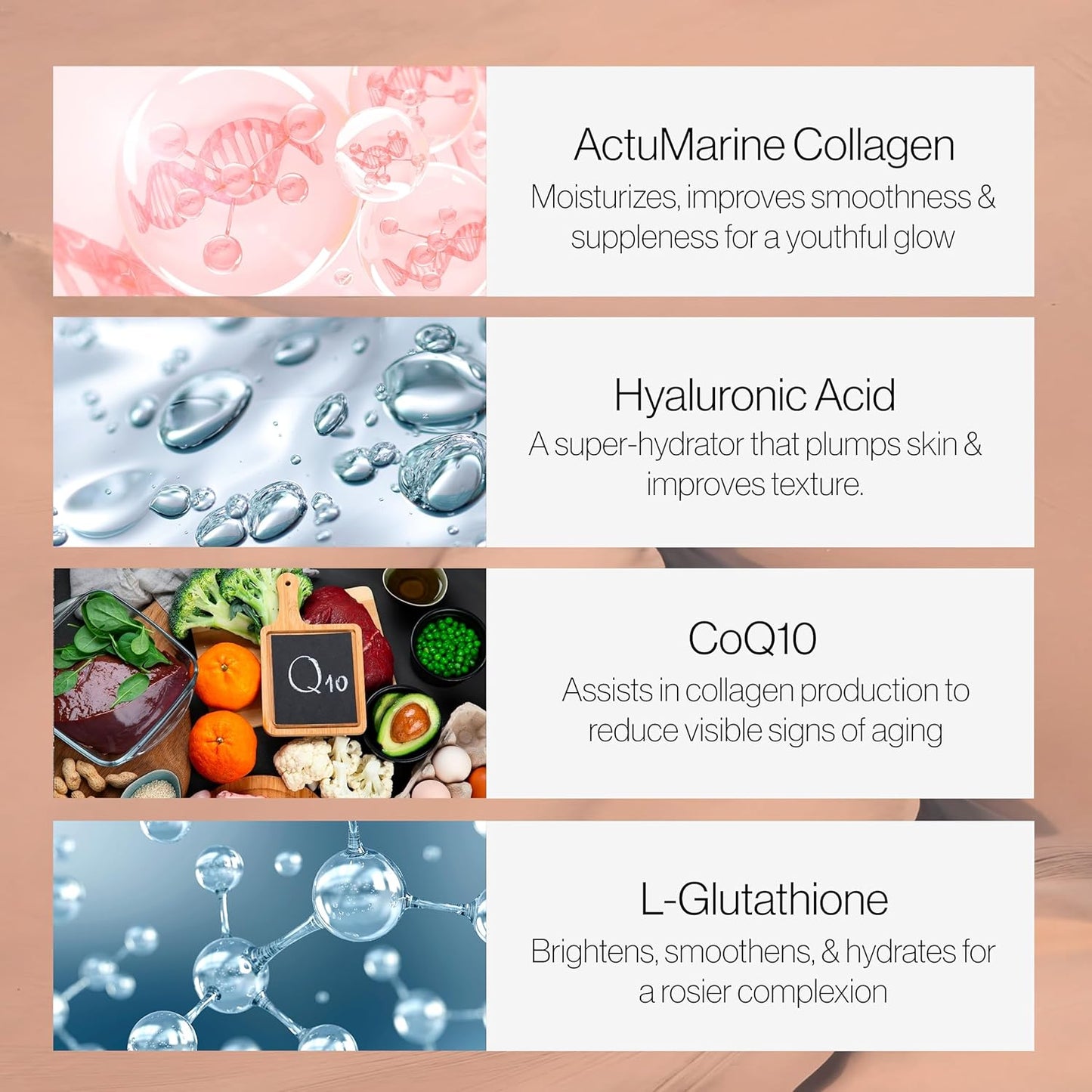 Marine Collagen Powder Drink Mix with Glutathione, Green Tea, CoQ10, & Hyaluronic Acid for Glowing Skin - Blueberry Flavored - 100 Sachets + 10 Free