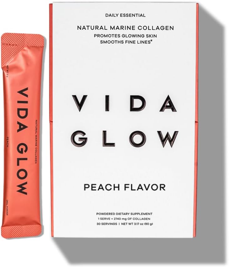 Marine Collagen Powder for Anti-Aging & Healthy Hair, Skin, Nails - Peach Flavor | 30 Servings