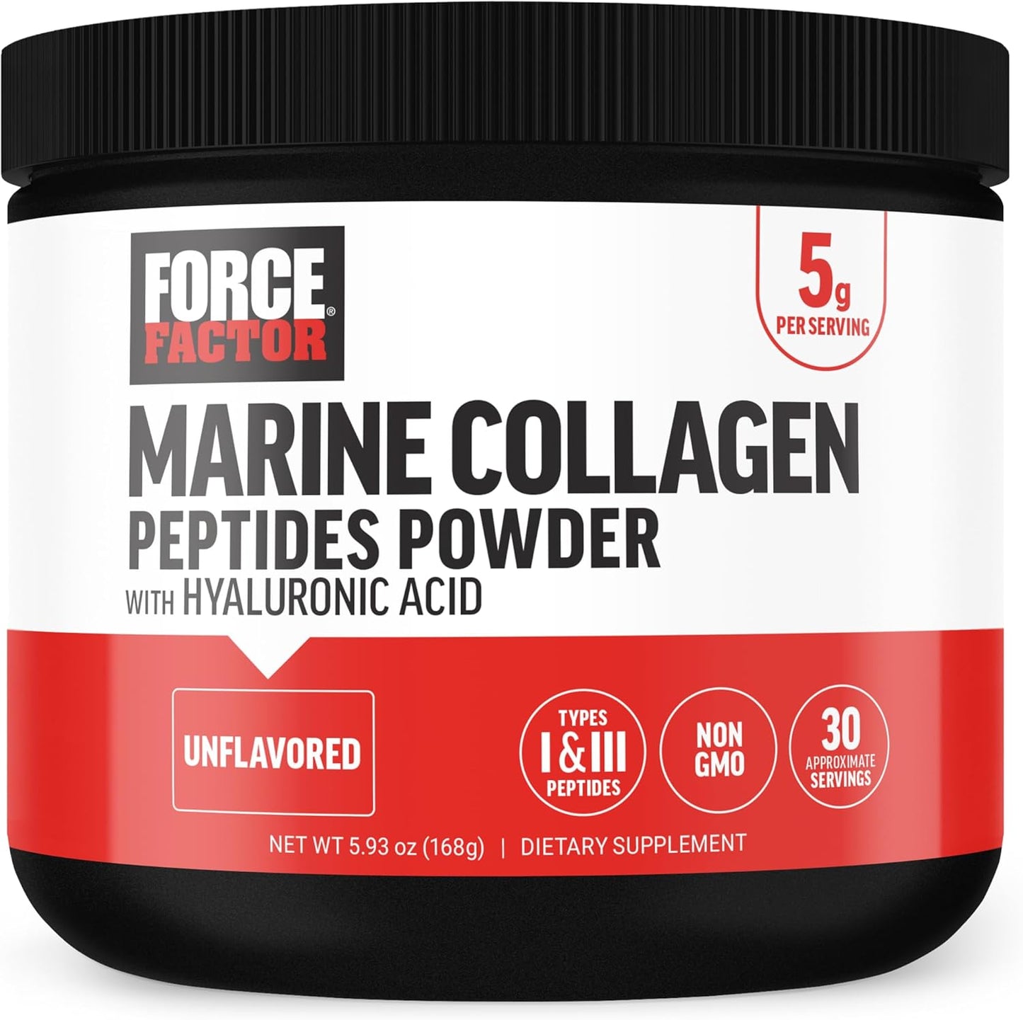 Marine Collagen Powder with Hyaluronic Acid for Hair, Skin, Nails, Bones & Joints - Unflavored, 30 Servings