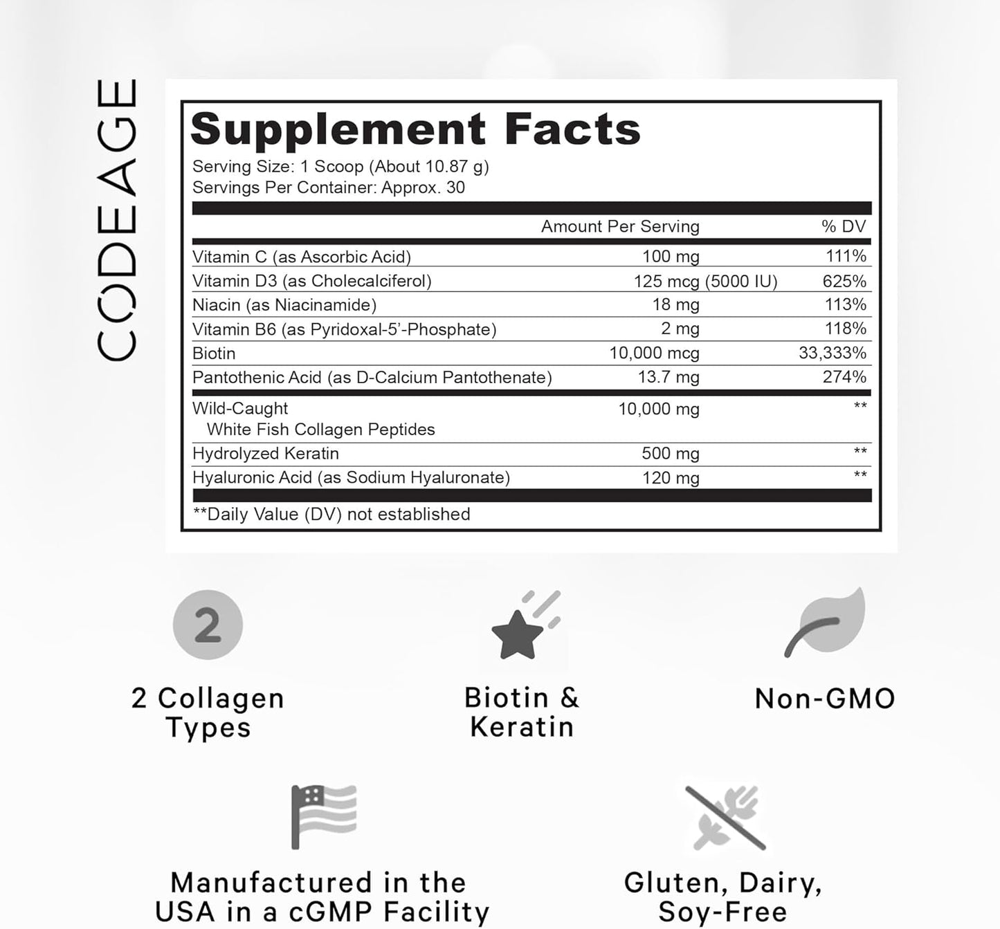 Marine Collagen Protein Powder with Biotin, Vitamin C, D3, B6 & Hyaluronic Acid - 11.50 oz - BoostGo Australia