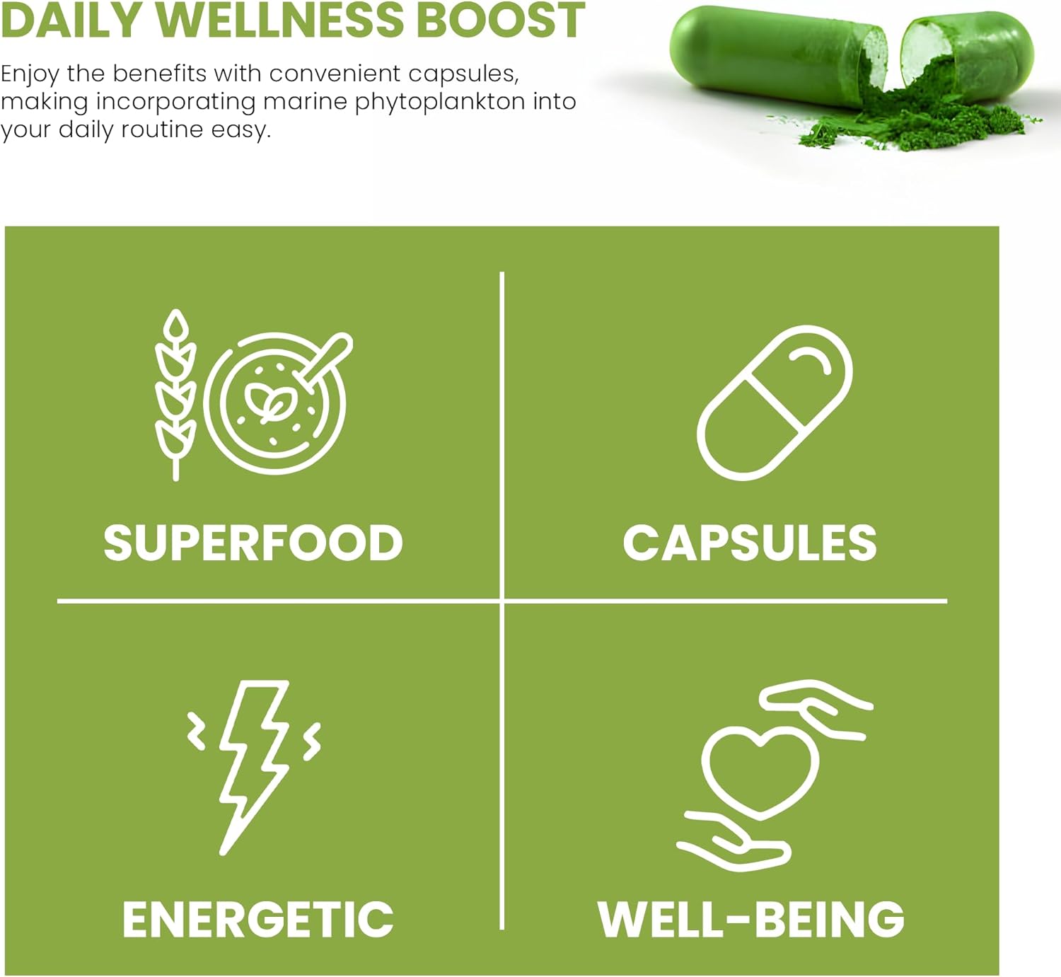 Marine Phytoplankton Capsules - 90 Count | Boost Energy, Enhance Recovery, Support Skin, Eyes, Immune System