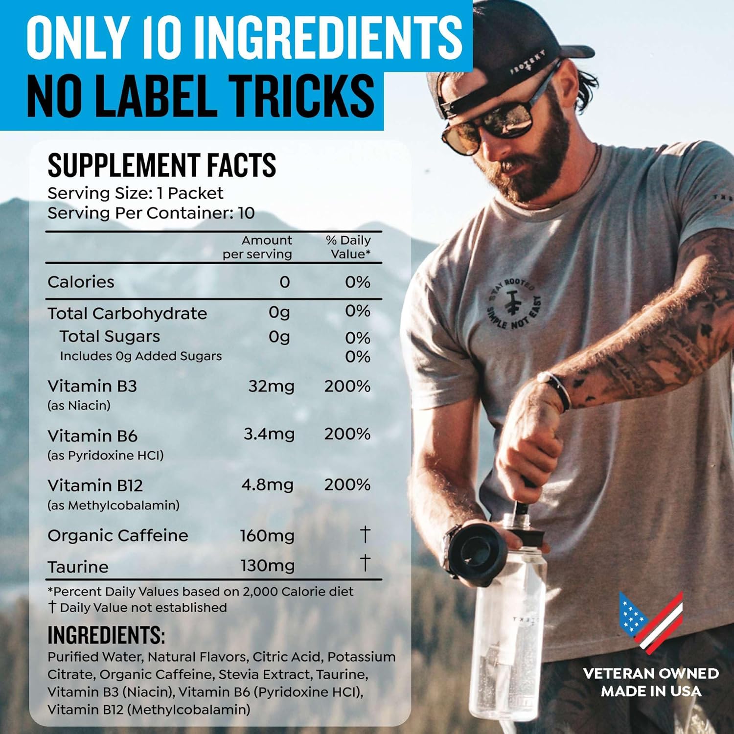Mark Healey Protekt Zero Sugar Energy Drink Pack - Keto Natural Mix with Liquid Vitamin B and Organic Caffeine Blend - On-the-Go Liquid Packets, Mixed Berry Flavor - Pack of 10 - BoostGo Australia