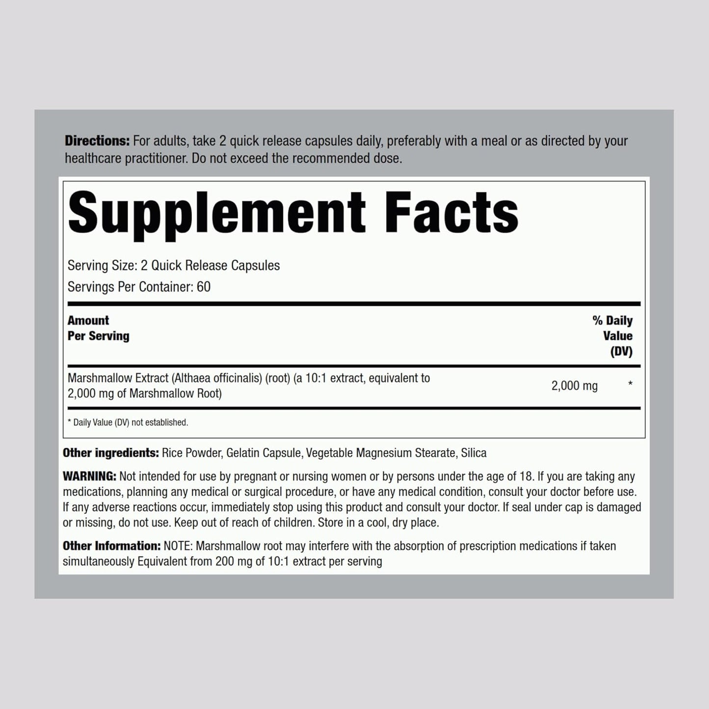 Marshmallow Root Capsules 2000mg - 120 Count Herbal Extract Supplement | Non-GMO & Gluten Free