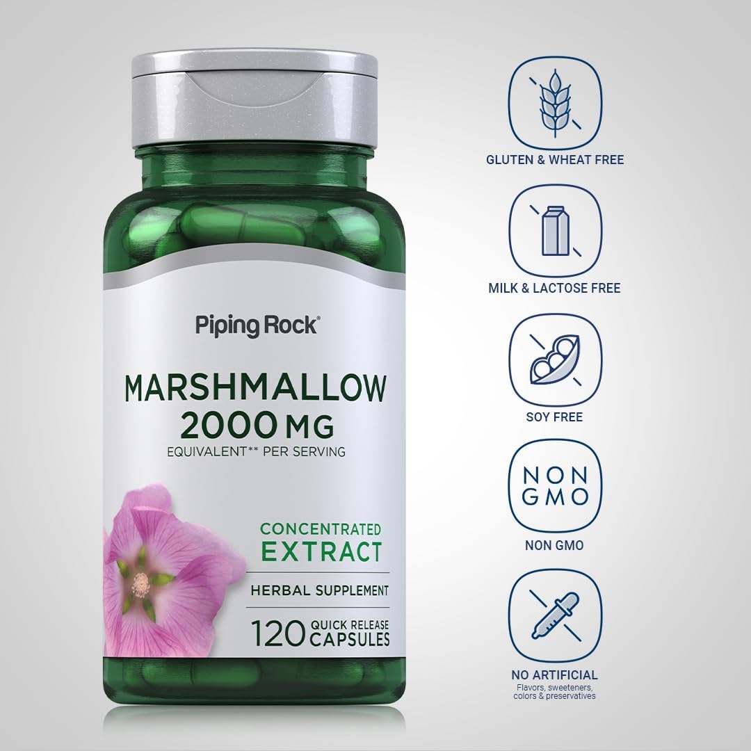 Marshmallow Root Capsules 2000mg - 120 Count Herbal Extract Supplement | Non-GMO & Gluten Free