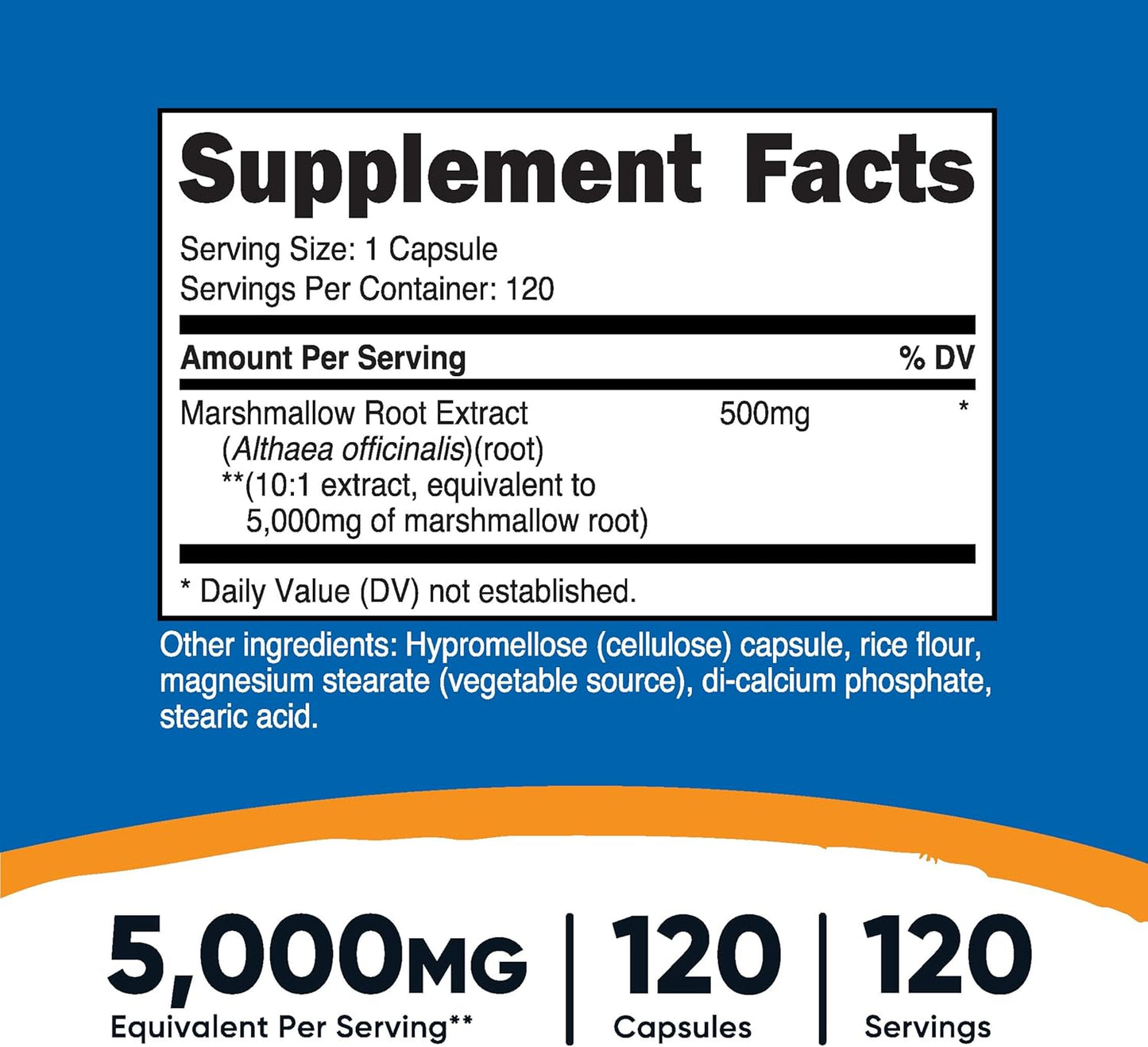 Marshmallow Root Extract Capsules - 120 Count, 5000mg Equivalent, Vegetarian, Gluten Free & Non-GMO